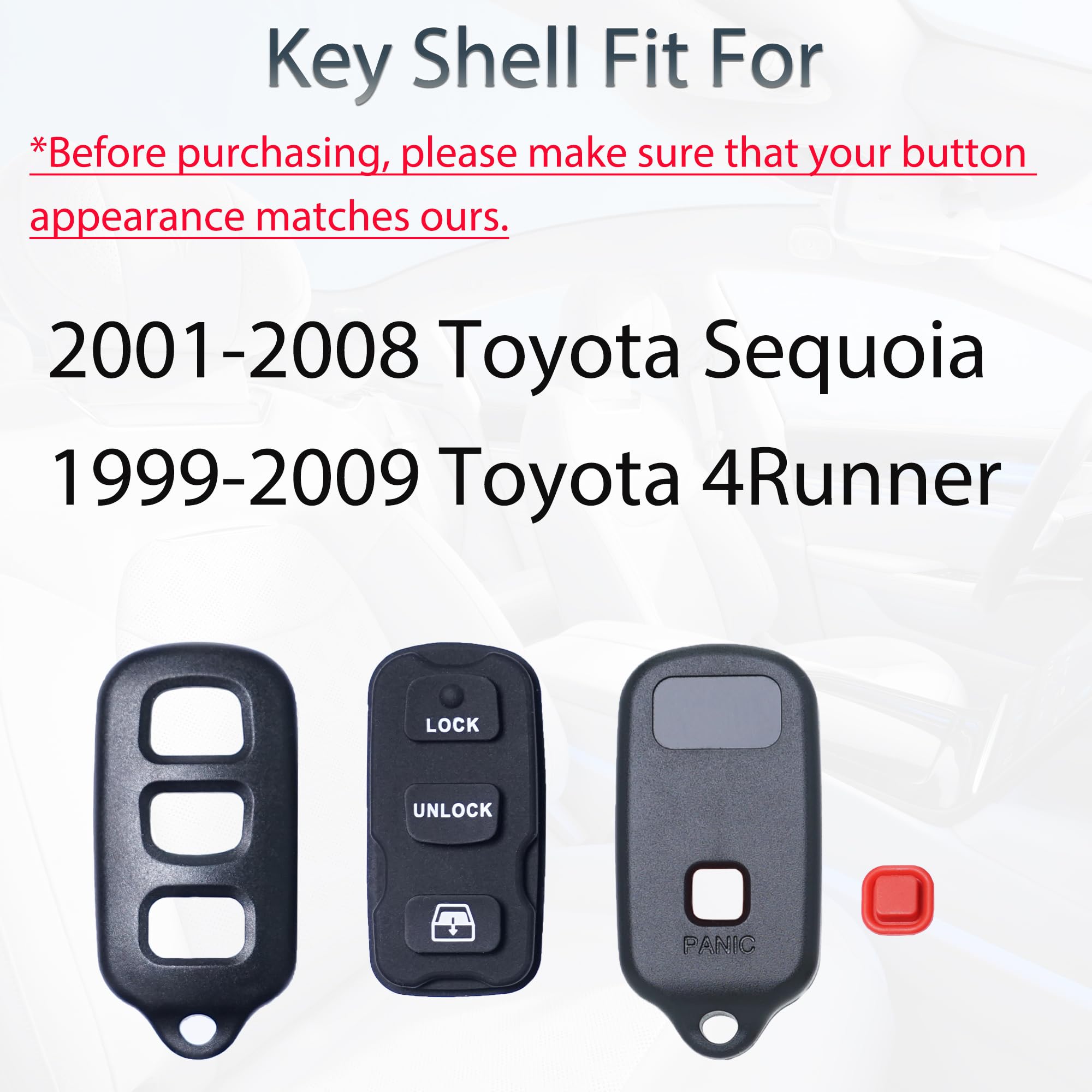 SUPALAND Black Key Fob Shell Case Replacement for Toyota 4Runner Sequoia 1999-2009, 3+1 Button Pad Cover, Keyless Entry Remote Control