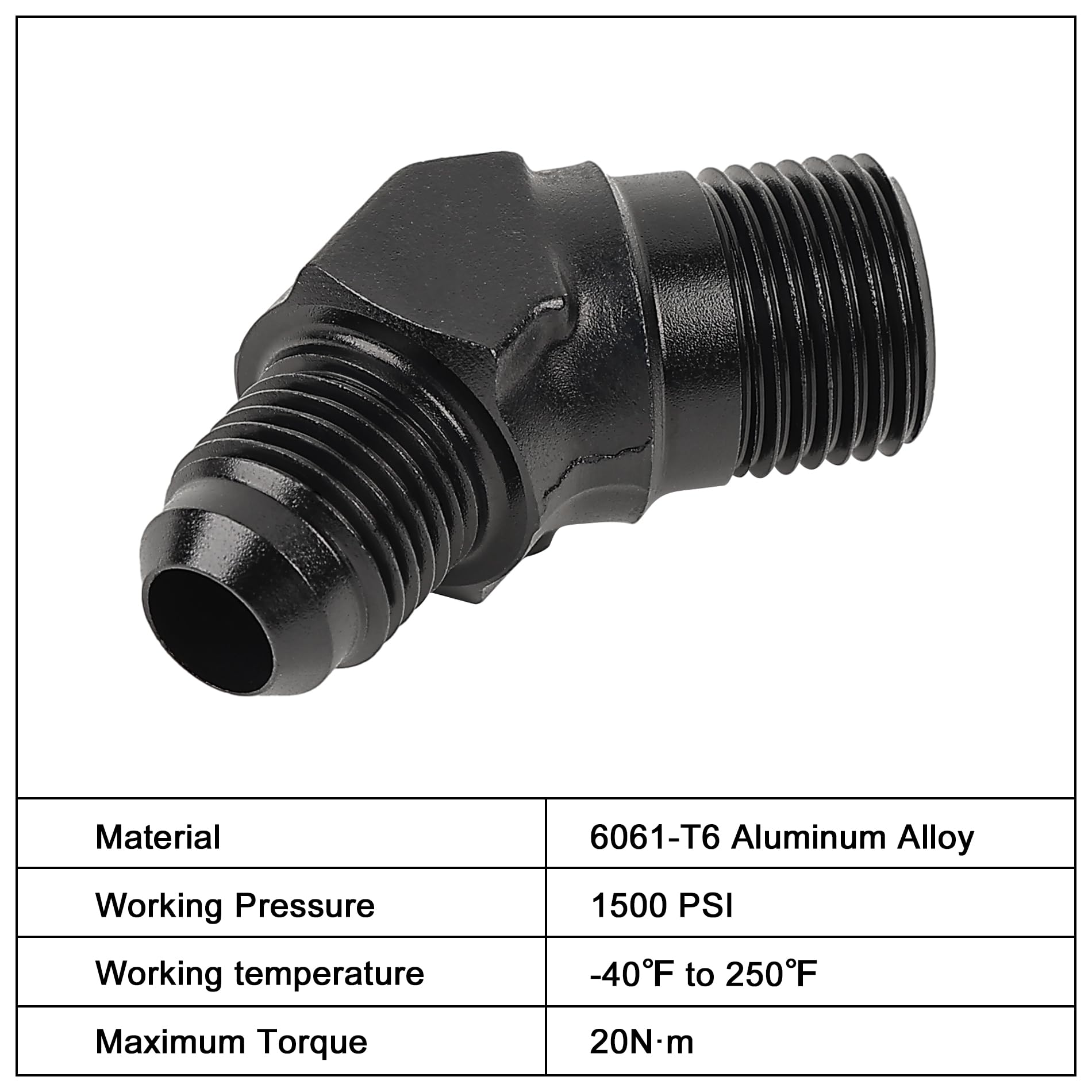 Evil Energy 6An Male Flare To 3/8'' Npt Pipe 45 Degree Fitting Adapter Aluminum Black