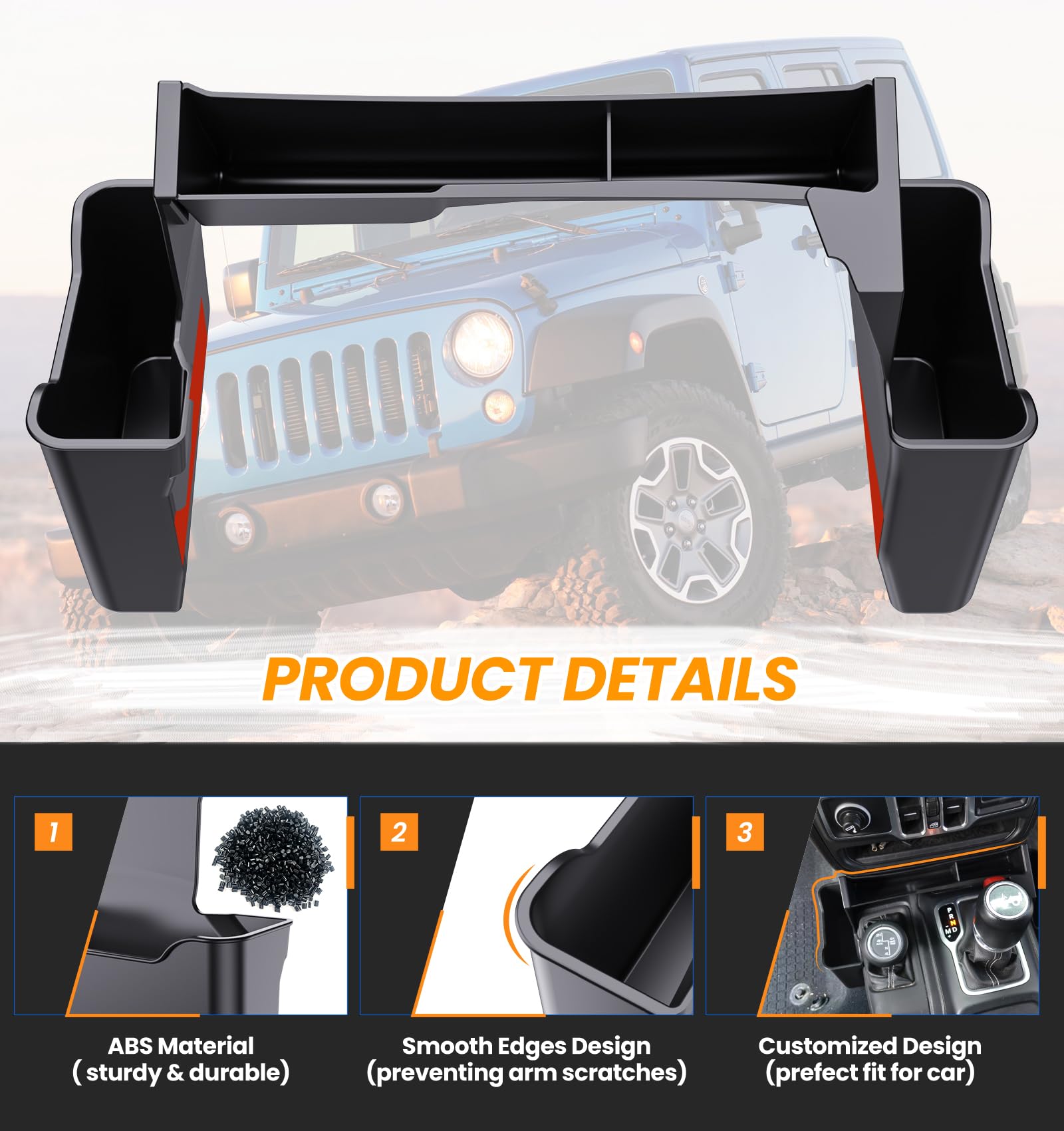 Eamplest Gear Shift Center Console Side Tray Organizer for Jeep Wrangler JL JLU 4xe 2023 2022 2021 2020 2019 2018& Gladiator JT