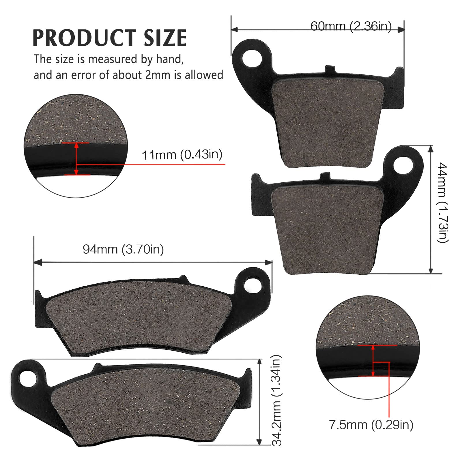 Sollon Brake Pads Front And Rear For Honda Cr125R 2002-2007, Cr250R 2002-2007, Crf250R/Crf250X 2004-2017, Crf450Rx 2017, Crf450X 2005-2017, Crf450R 2002-2016