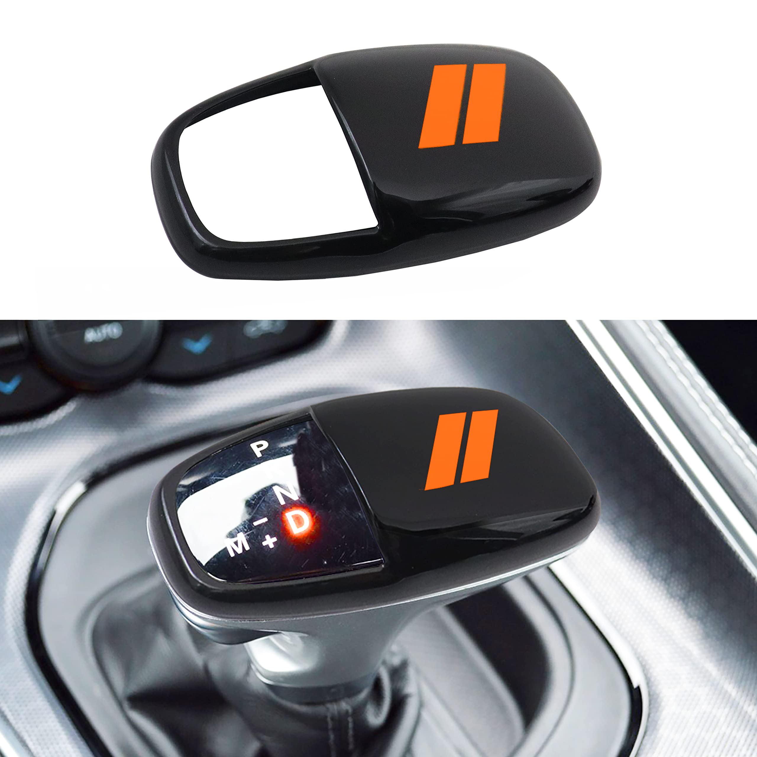 Senshine Gear Shift Knob Head Cover For Dodge Charger Challenger Accessories 2015-2023 2024 Durango 2016-2024 Abs Interior Shell Insert Decoration Protector Gear Shifter Cover (Orange Trim)