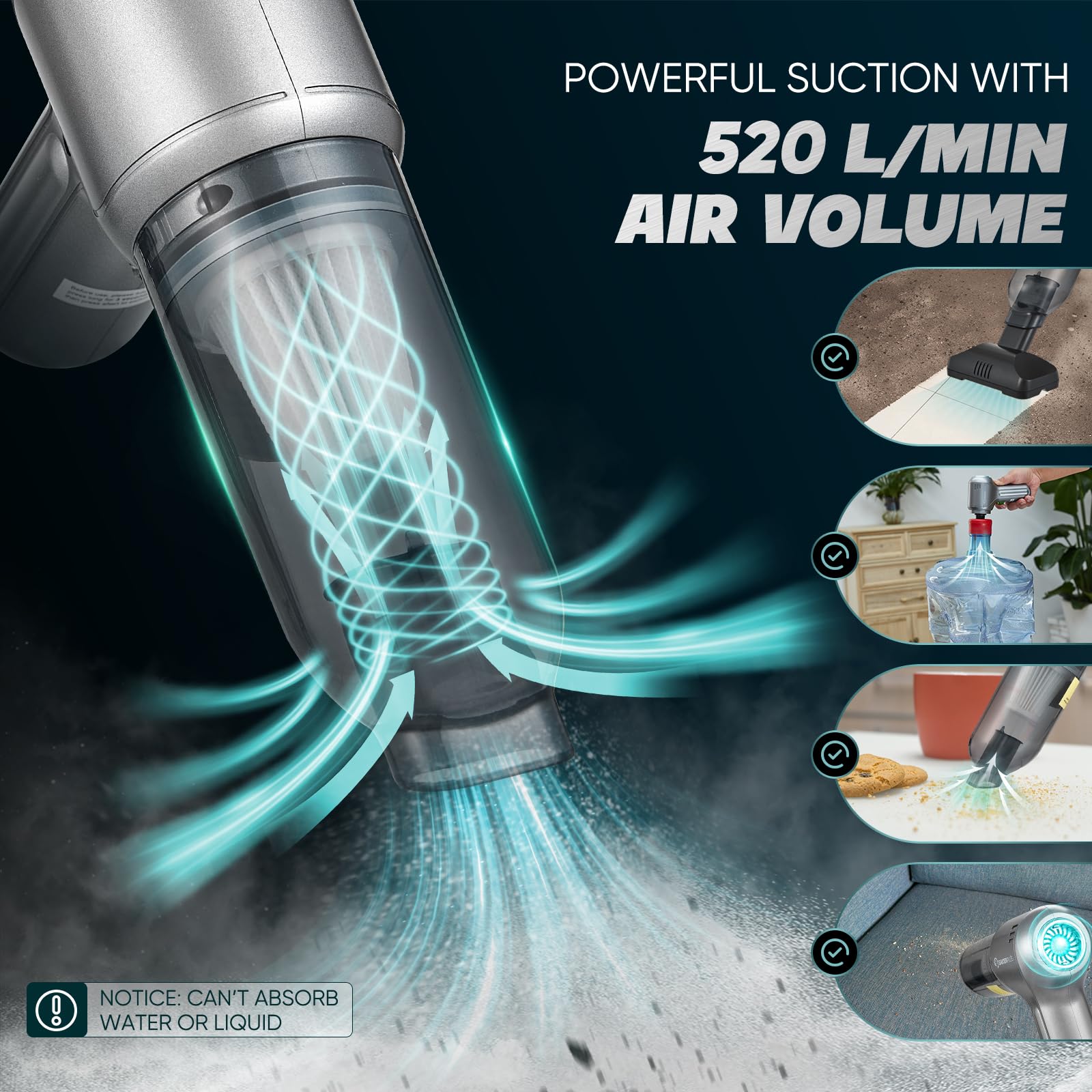 Sakerplus Car Vacuum Cleaner-Wireless Handheld Car Vacuums With Best Suction,Brushless Motor 12000Pa Maximum Power,3 In 1 Mini Portable Vacuum Cleaner Cordless For Home,Office,Kitchen,Cars