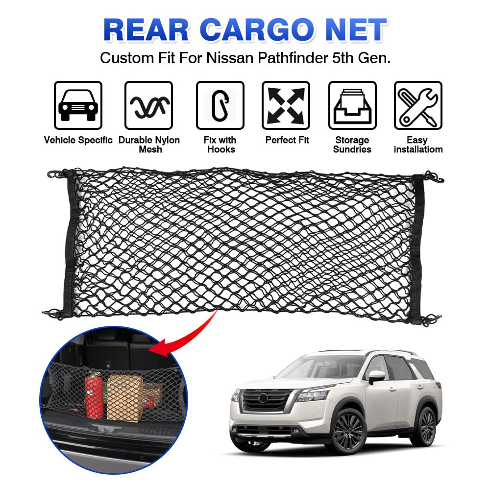 Karltys Envelope Style Cargo Net For Nissan Pathfinder 2022-2024 2025, Highly Elastic Pathfinder Rear Trunk Cargo Net, Heavy Dut