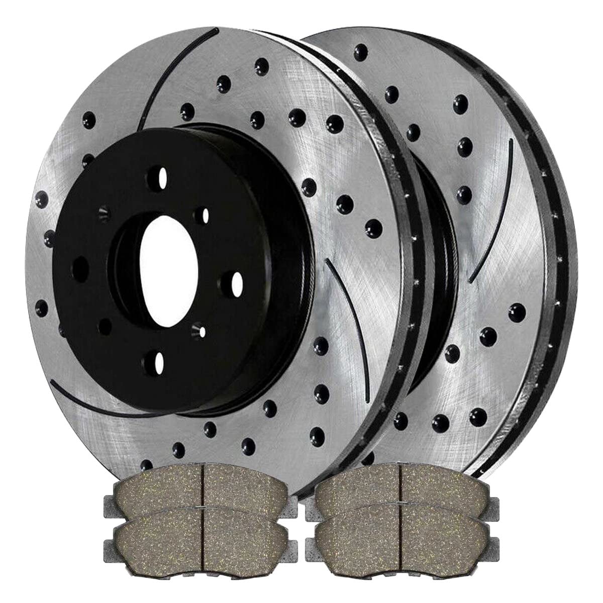 Autoshack Black Hat Drilled And Slotted Brake Rotors With Ceramic Pads Front Brake Rotor Replacement Kit For 1996-2005 Honda Civic 2010-2014 Insight 1997-2005 Acura El 1.3L 1.7L Fwd Scdpr42974297465A