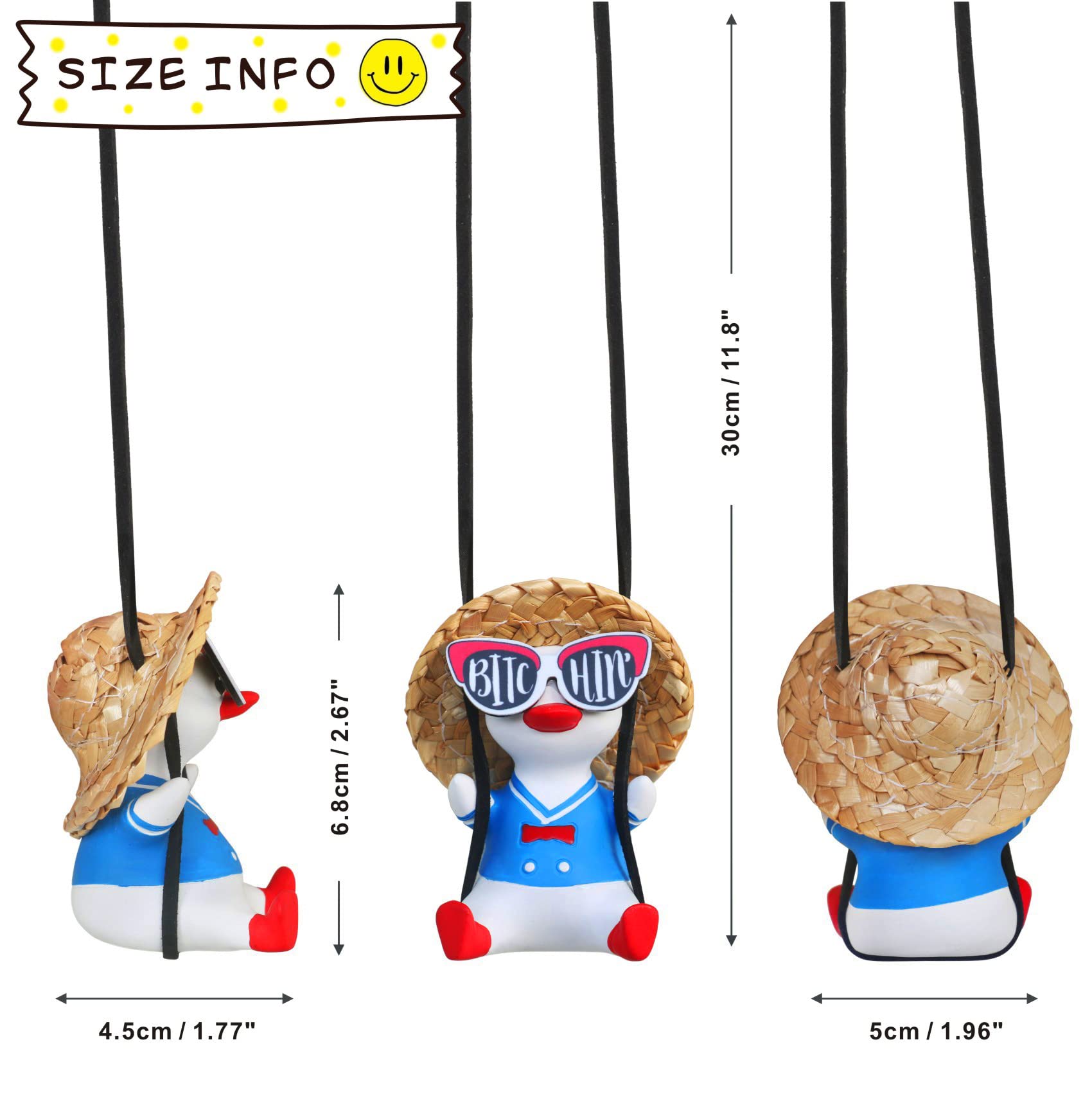 Cool Swinging Duck Car Hanging Ornament Cute Auto Decor Rear View Mirror Accessories Interior For Women Men Teens Truck Rearview Christmas Tree Decorations Things Car Charms Funny Gifts For Boys Girls