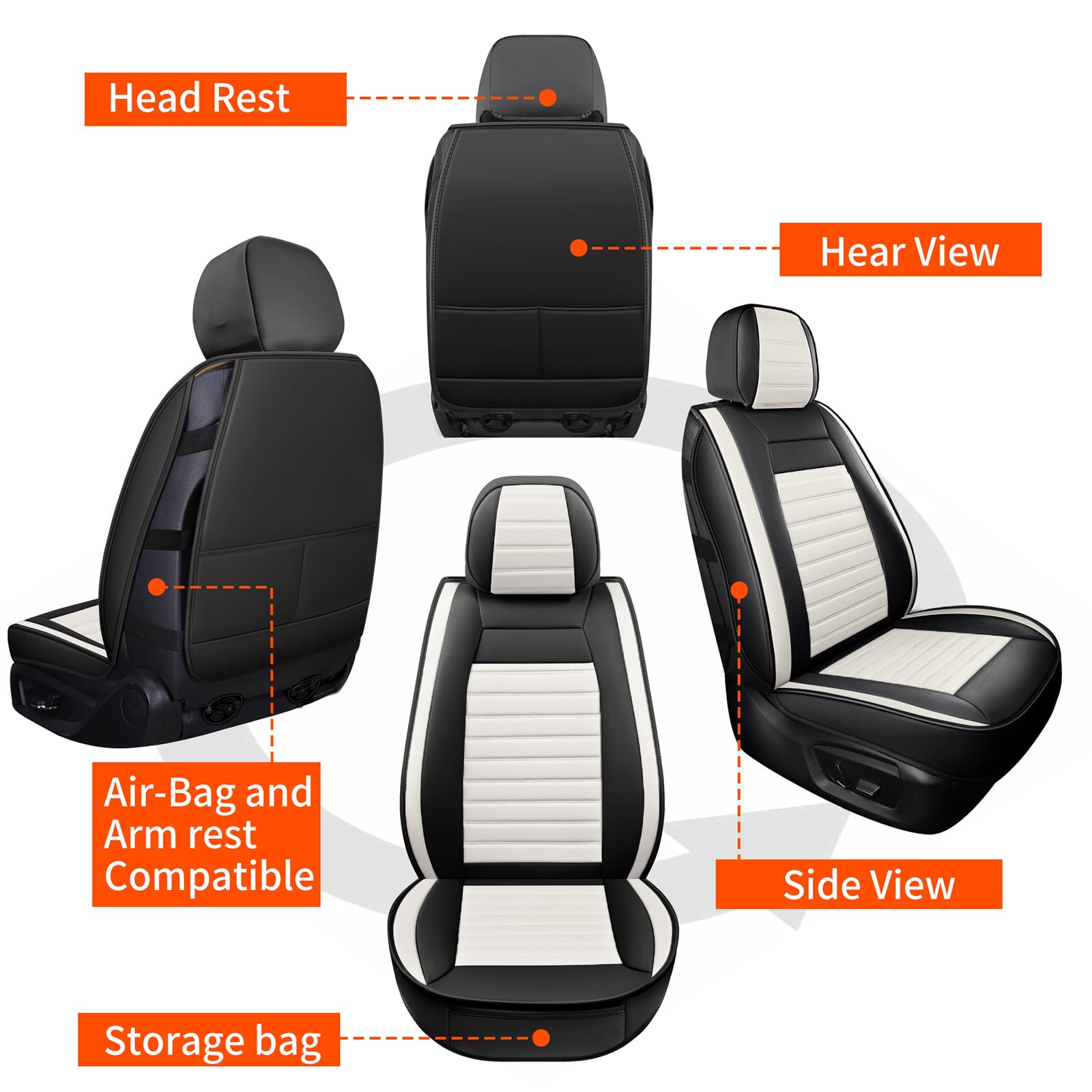 Hchengkikz Car Seat Covers Front Pair,Breathable Nappa Leather Seat Covers For Cars,Universal Auto Interiors Car Seat Cushions F