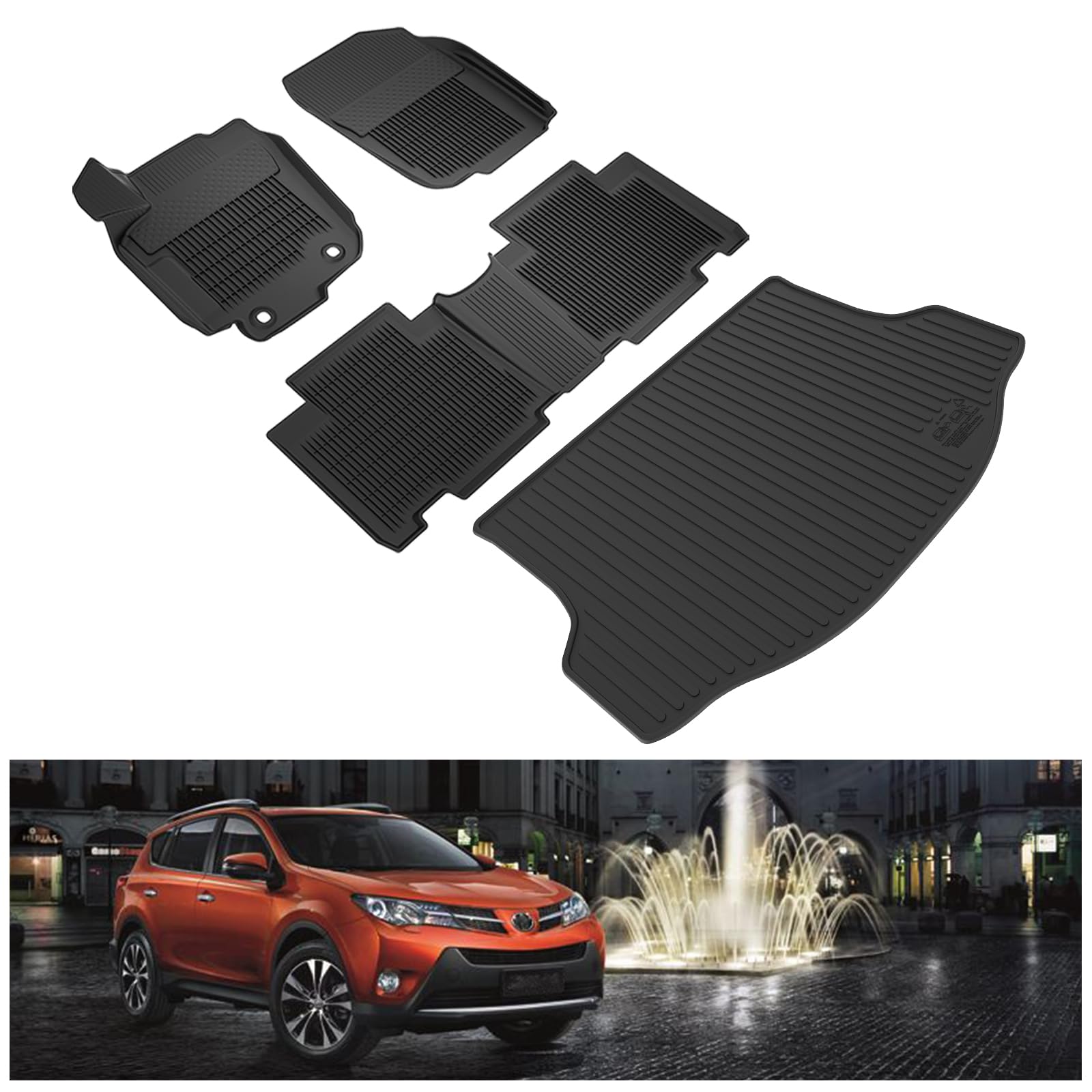 Kiwi Master Floor Mats & Cargo Mat For 2013-2018 Toyota Rav4 Oem Replacement Pt908-42165-20 Pt908-42135 All Weather Mat Front Re