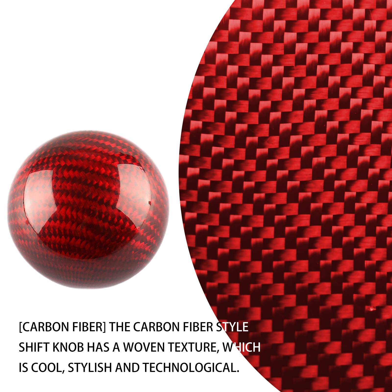 Yiuiy Round Ball Shift Knob 5 6 Speed Carbon Fiber Gear Shifter Knob For Manual Automatic Vehicles With Adapters M12X1.25 M8X1.25, M10X1.25, M10X1.5 (Red)
