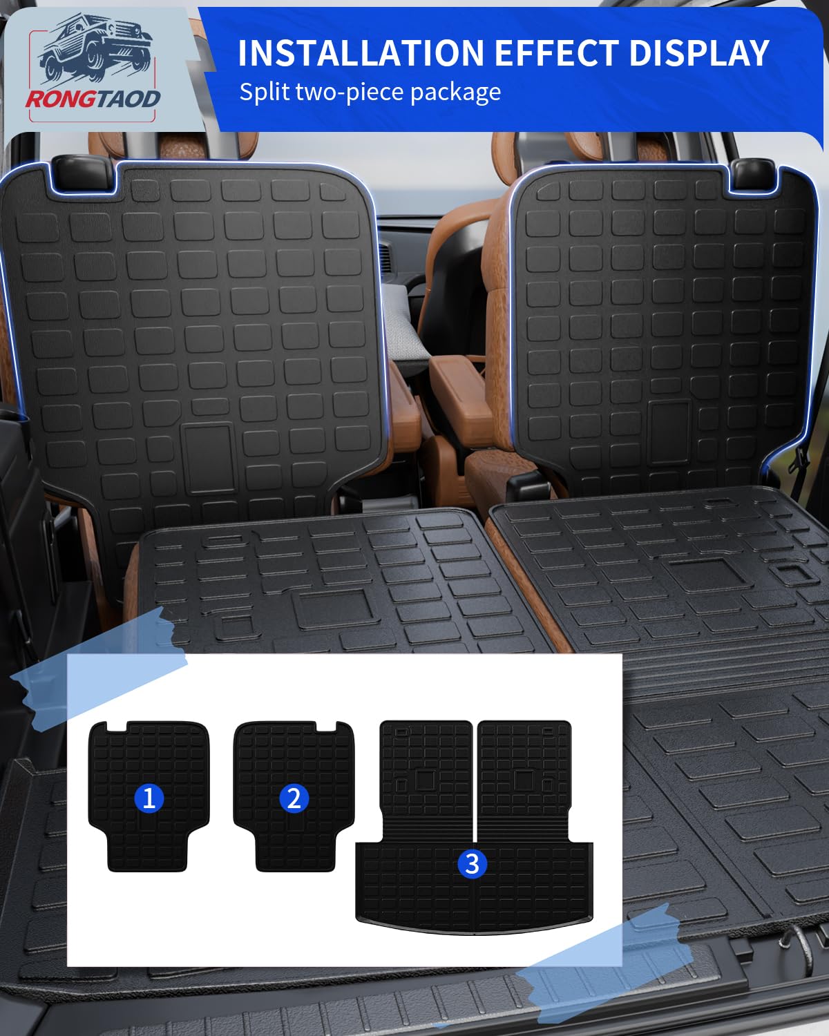 Rongtaod Cargo Mat Compatible With 2020-2025 Ford Explorer 6 Seats Cargo Liner Tpe Seat Back Mats Rear Trunk Mat 2024 Explorer A