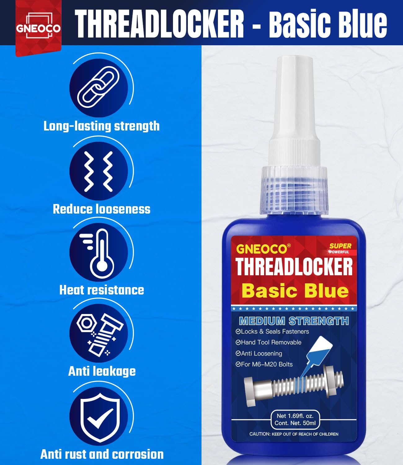 Threadlocker Blue 242 1.69 Fl Oz/50 Ml, Thread Lock Medium Strength Lock Tight For Nuts, Bolts, Fasteners And Metals, Anaerobic