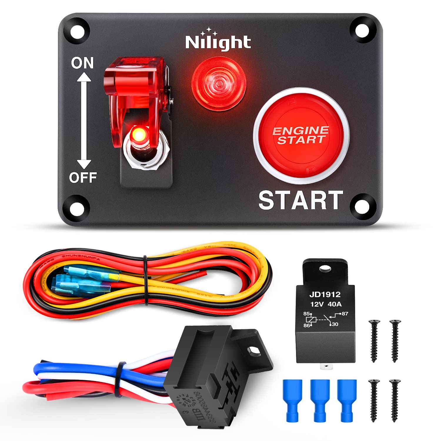 Nilight Ignition Switch Panel 12V 2 In 1 Rocker With Engine Push Button Toggle Switches With Relay Wiring Harness Led For Rv Tru