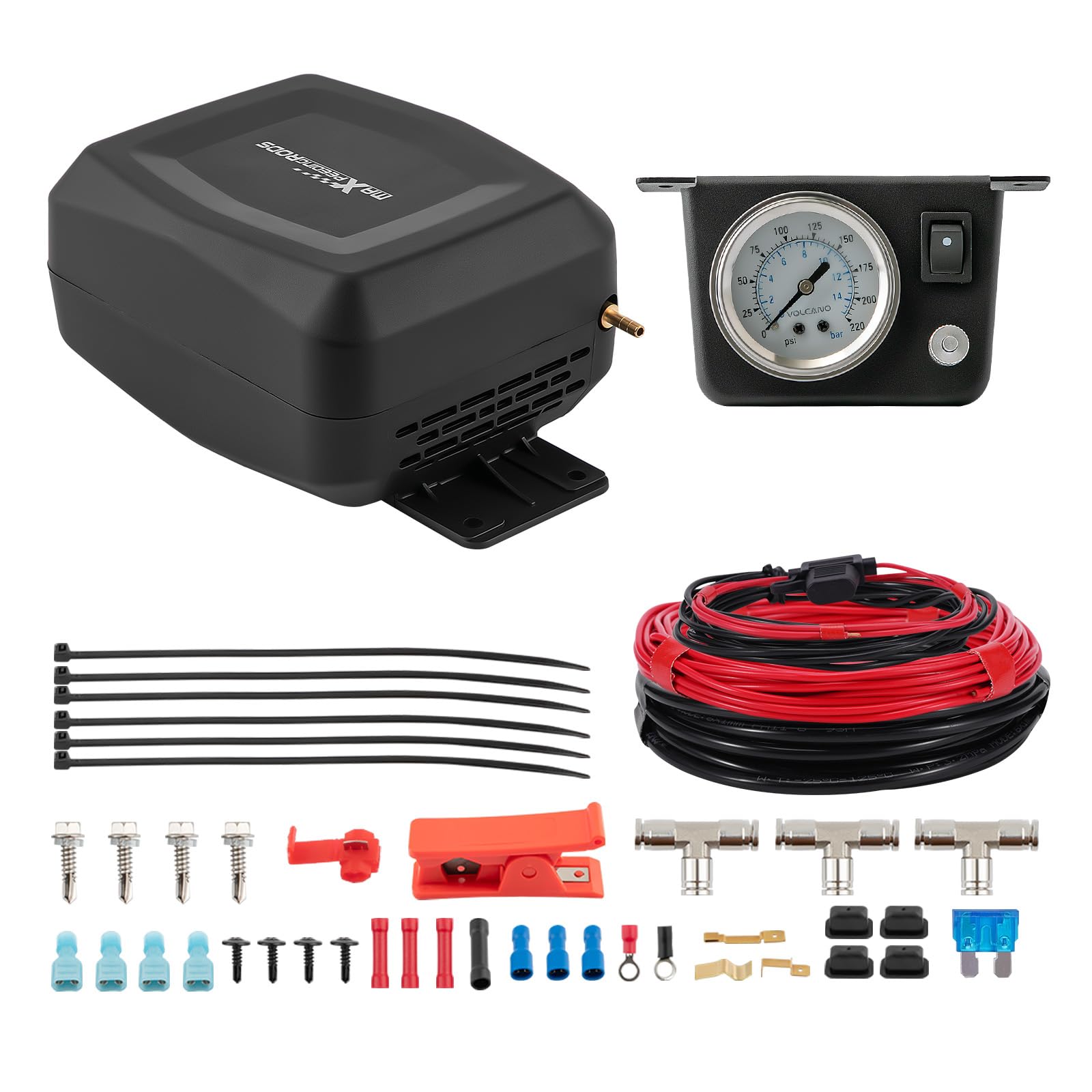 Maxpeedingrods On Board Air Compressor System Universal Air Spring Compressor Kit With Gauge Air Line T Fittings For Trucks Vans