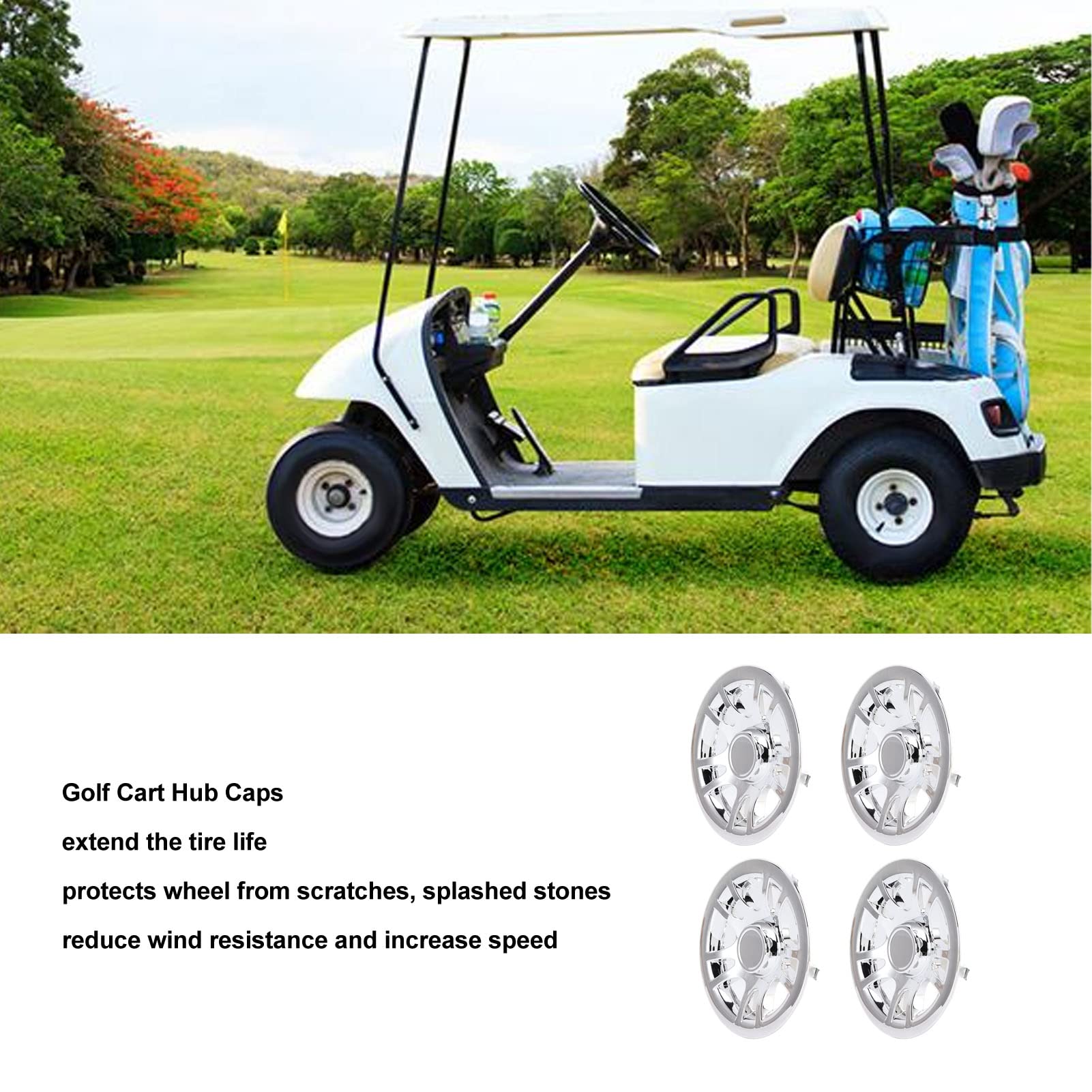 Golf Cart Ss Wheel Covers Hub Caps For Most Golf Carts 8 Inch (Set Of 4) Golf Cart Hub Caps Chrome Plated Wheel Covers Rim Protector For E Z Go Golf Cart