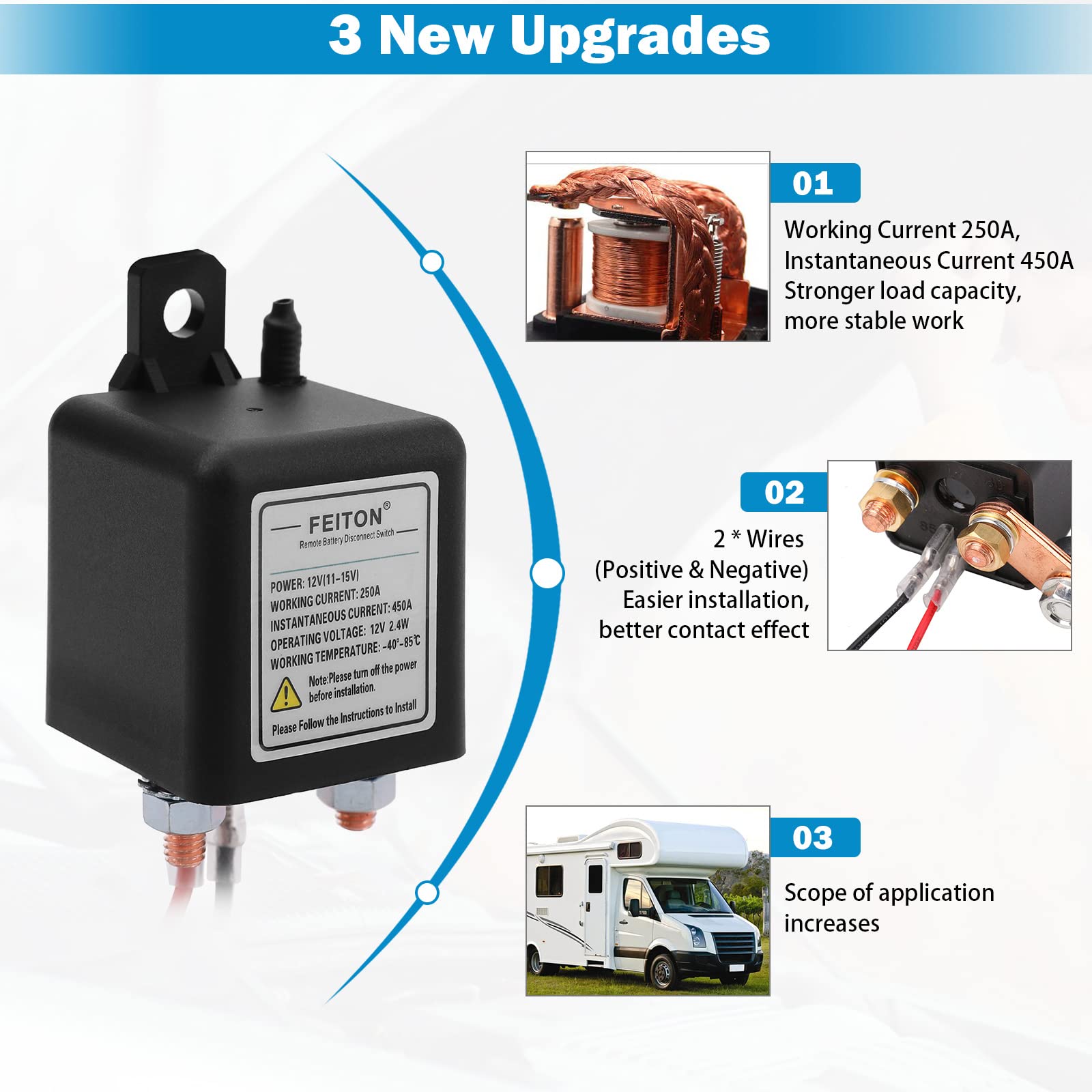 250A Remote Battery Disconnect Switch 12V Upgraded Battery Kill Switch For Car Rv Truck Camper Dual Remote Control Anti-Theft Ba