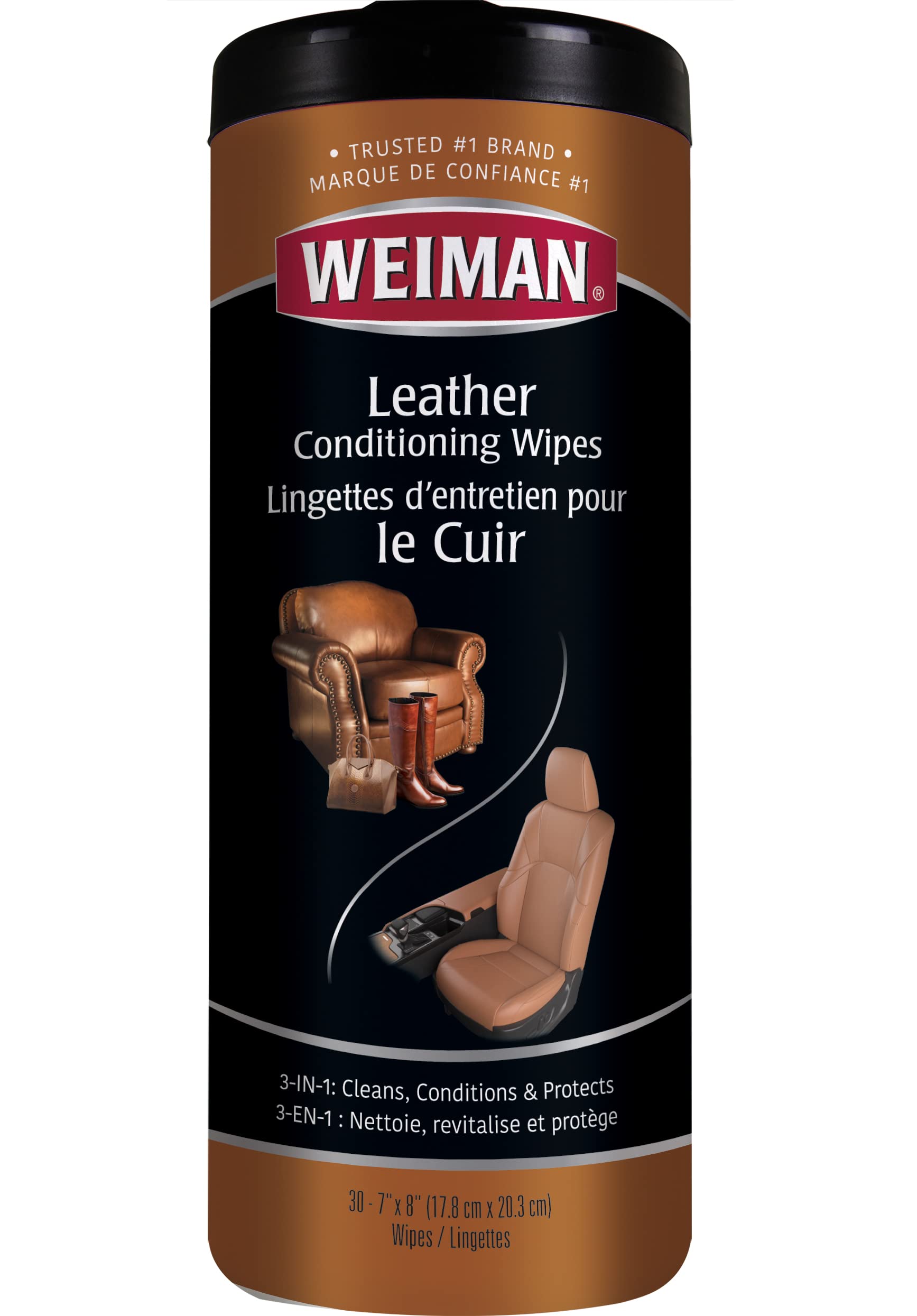 Weiman Leather Wipes - 6 Pack - Clean, Condition, Ultra Violet Protection Help Prevent Cracking Or Fading Of Leather Furniture, Car Seats And Interior, Shoes