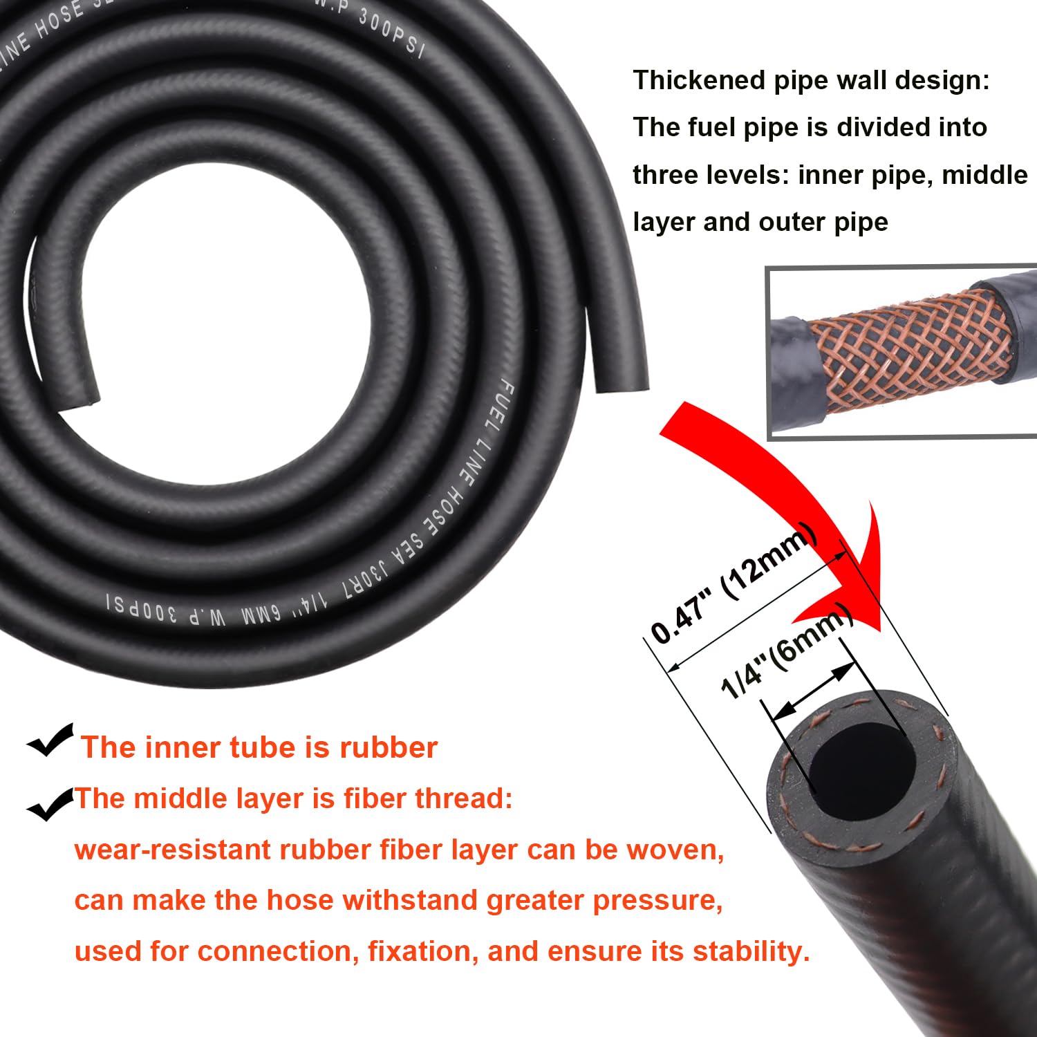 Taiss Id Fuel Line Kit, 1/4" (6Mm), 6-Foot (2M) Fuel Line Hose + 10Pcs 2/5" (11Mm) Id Hose Clamps. Suitable For Small Engines: Tractors, Mowing Machine, Snow Machine, Etc.