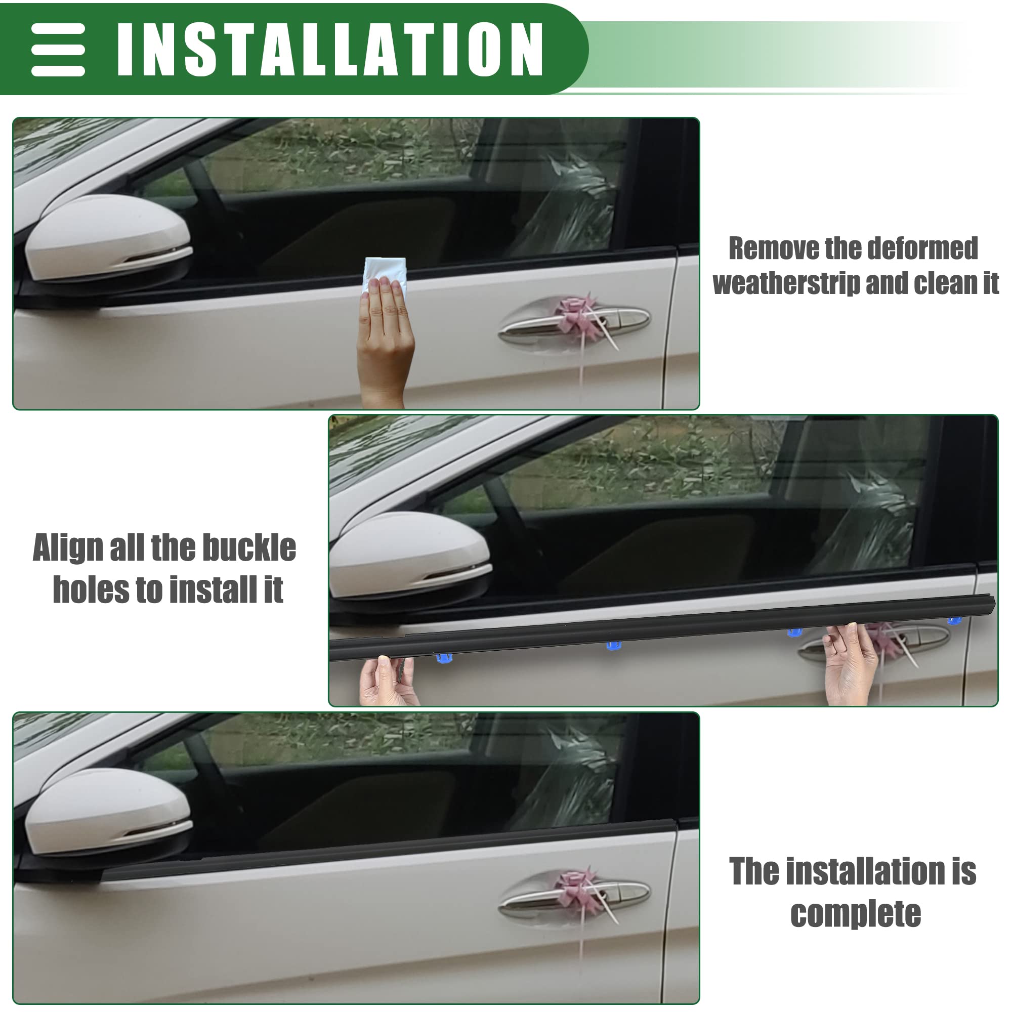 Motoforti Weatherstrip Window Trim Seal Belt Kit, Car Outside Window Seal Belt, For Honda Civic 2012-2015, Abs, 72450Tr0A01, Black, 1 Set, Front Rear Left Driver Right Passenger Side