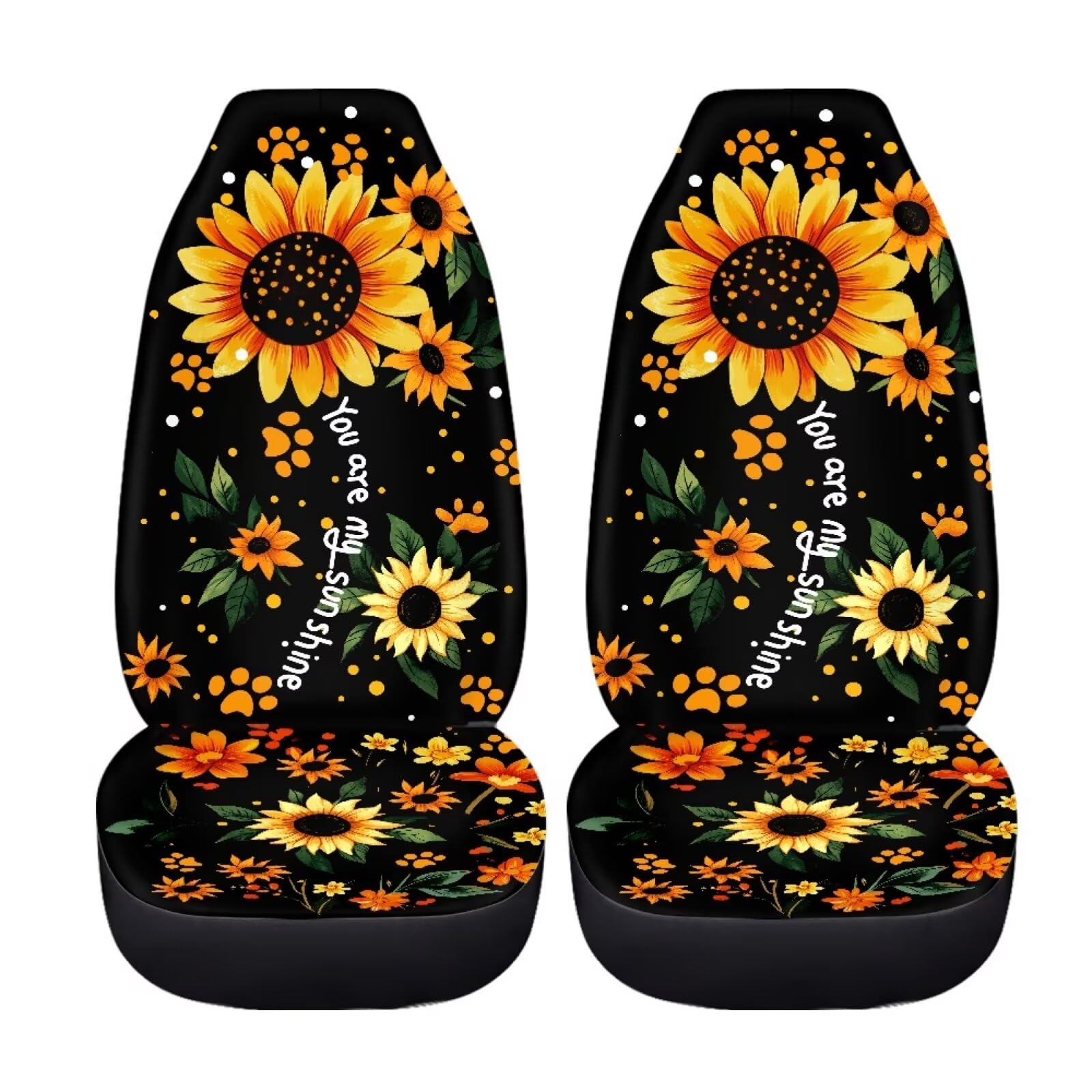 Bigcarjob Sunflower Car Accessories Set 2 Pcs Dog Paw Sunflower Car Seat Cover Full Set For Women Girls Cute Auto Interior Seat