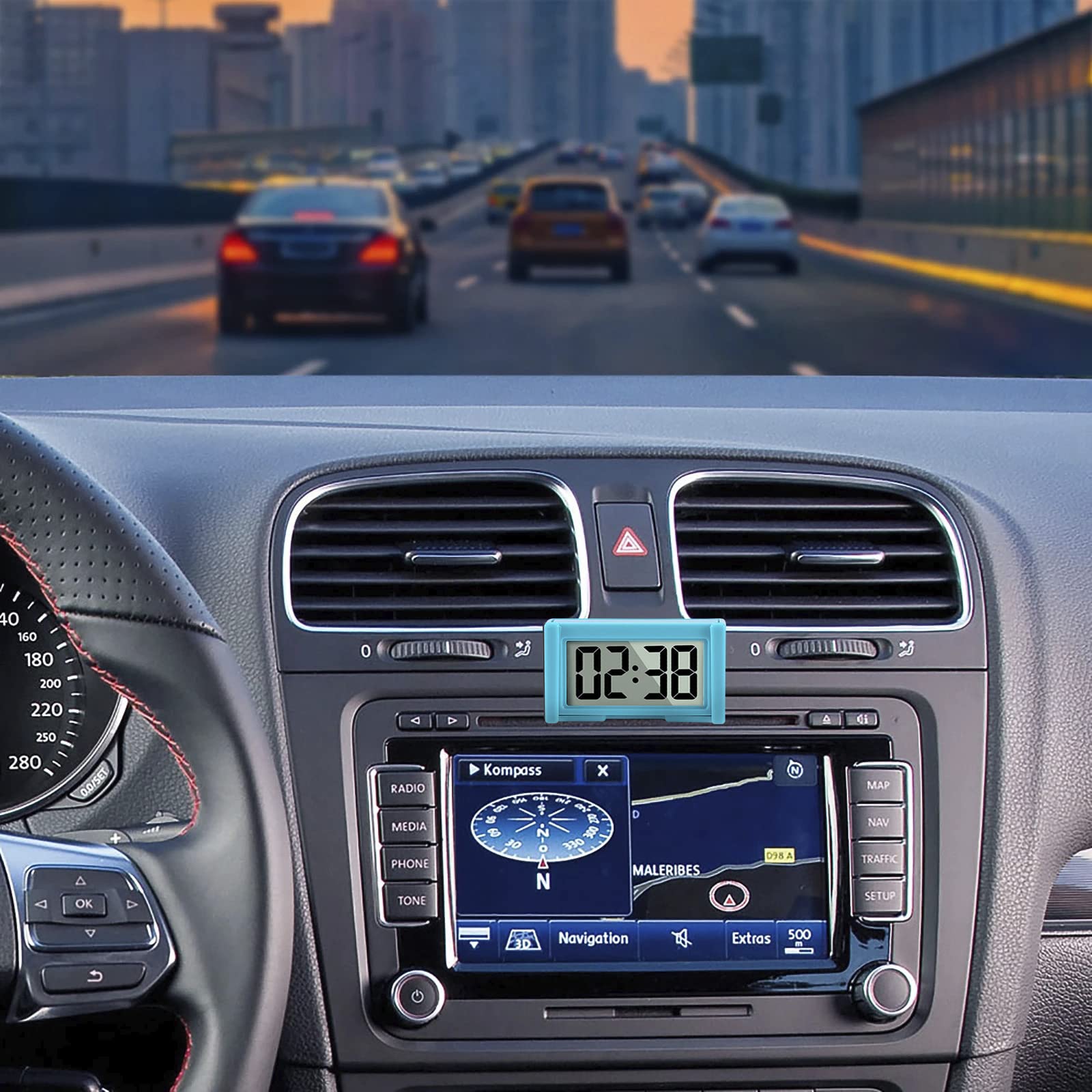 Youngfly 6Pcs Small Digital Clock, Vehicle Adhesive Clock With Jumbo Lcd Time & Day Display, Mini Car Dashboard Clock Battery Op