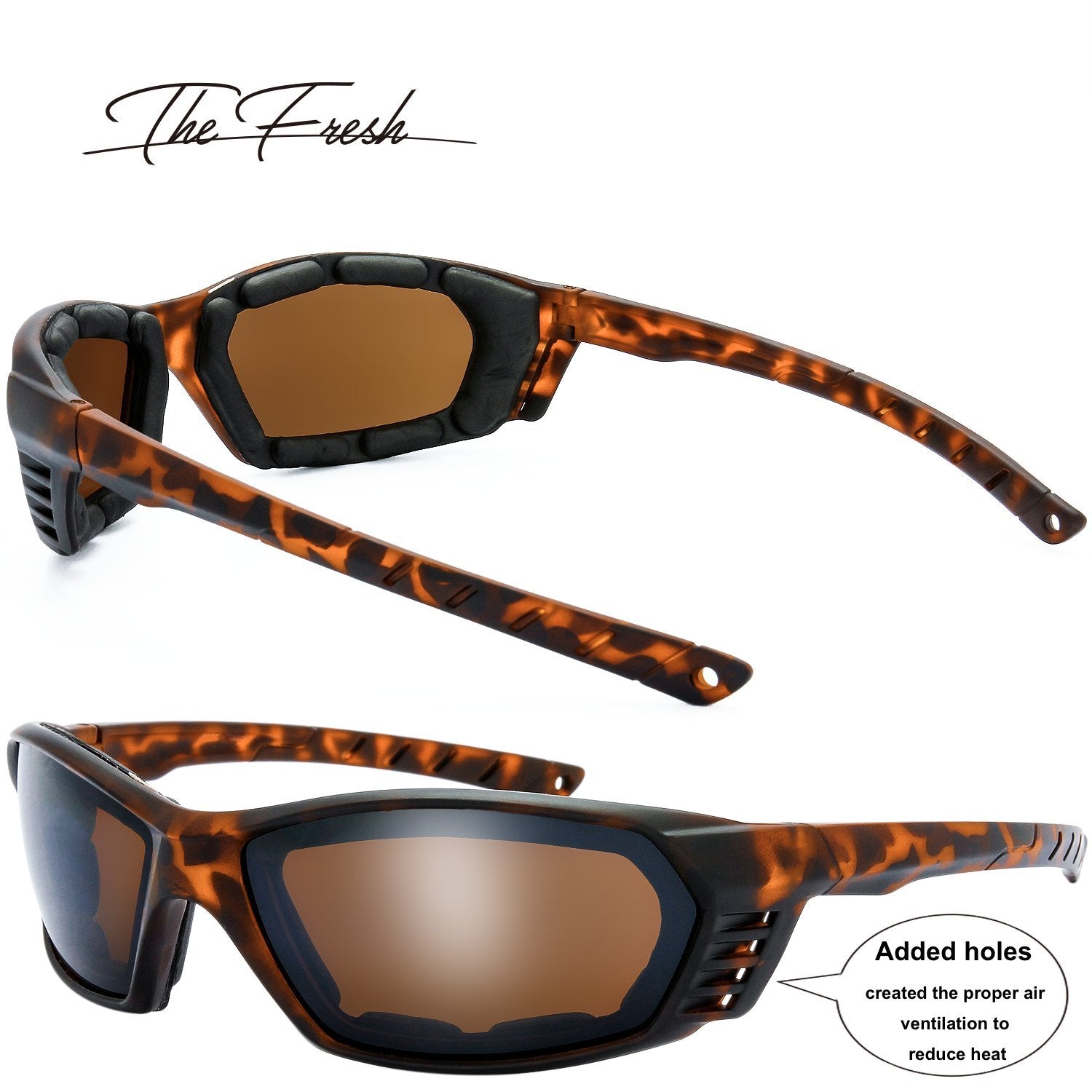 3 Pairs Motorcycle Riding Glasses Padded Frame Lens Block 100% UVB/UVB for Outdoor Activity Sport (6-Matte Black/Tortoise, Clear