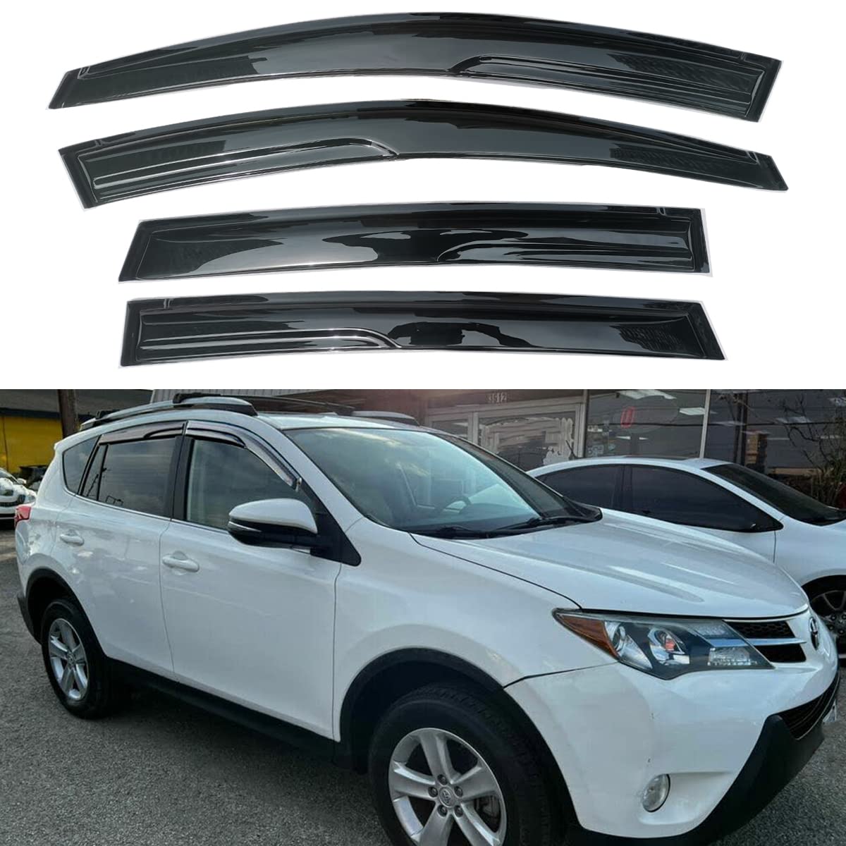 Side Car Window Visor Rain Guards Vent Deflectors For 2013-2018 Toyota Rav4, Sun Shade Front Rear Suv Accessories Smoke Tint 4Pc