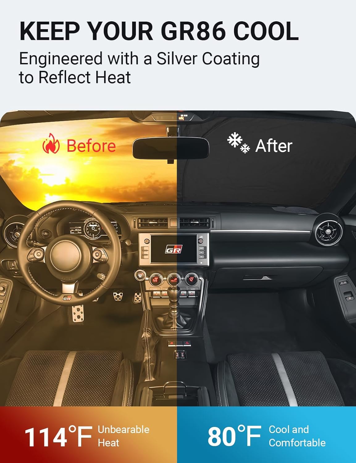 Proadsy 2025 Upgrade Windshield Sun Shade Custom Fit 2017-2021 Toyota 86/2022-2023 Toyota Gr86/2013-2023 Subaru Brz/2012-2016 Sc