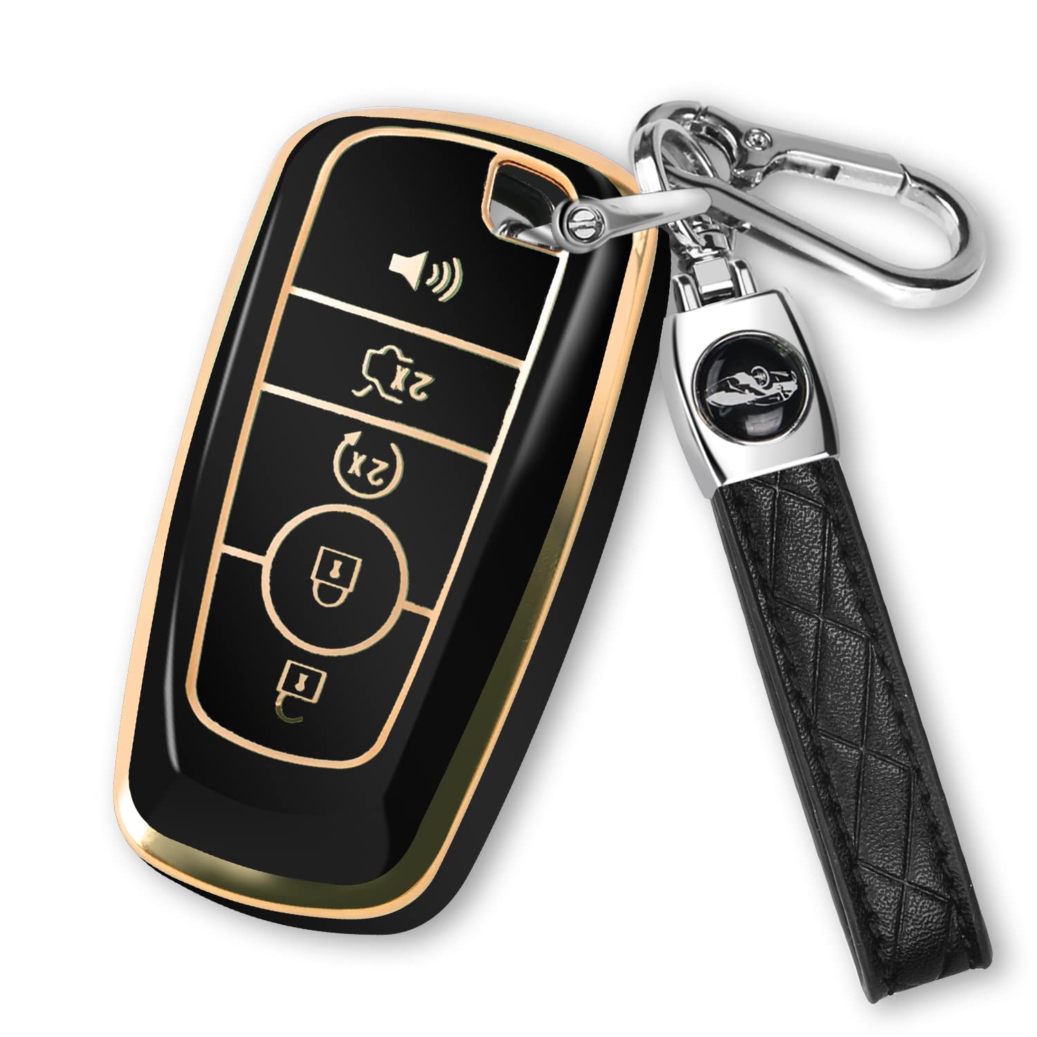 For Ford Key Fob Cover With Keychain, Soft Tpu Key Case Shell Full Protection For Ford Explorer Fusion Escape Edge Expedition F150 F250 F350 F450 F550 Maverick Mustang(Black)