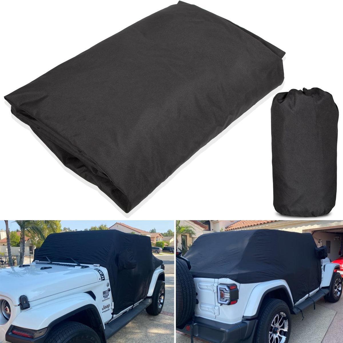 Wrangler Car Cover Cab Cover for Jeep Wrangler 2007-2024 JK JKU JL JLU 4 Door with Door & Hard Top Off, Heavy Duty 600D Oxford B