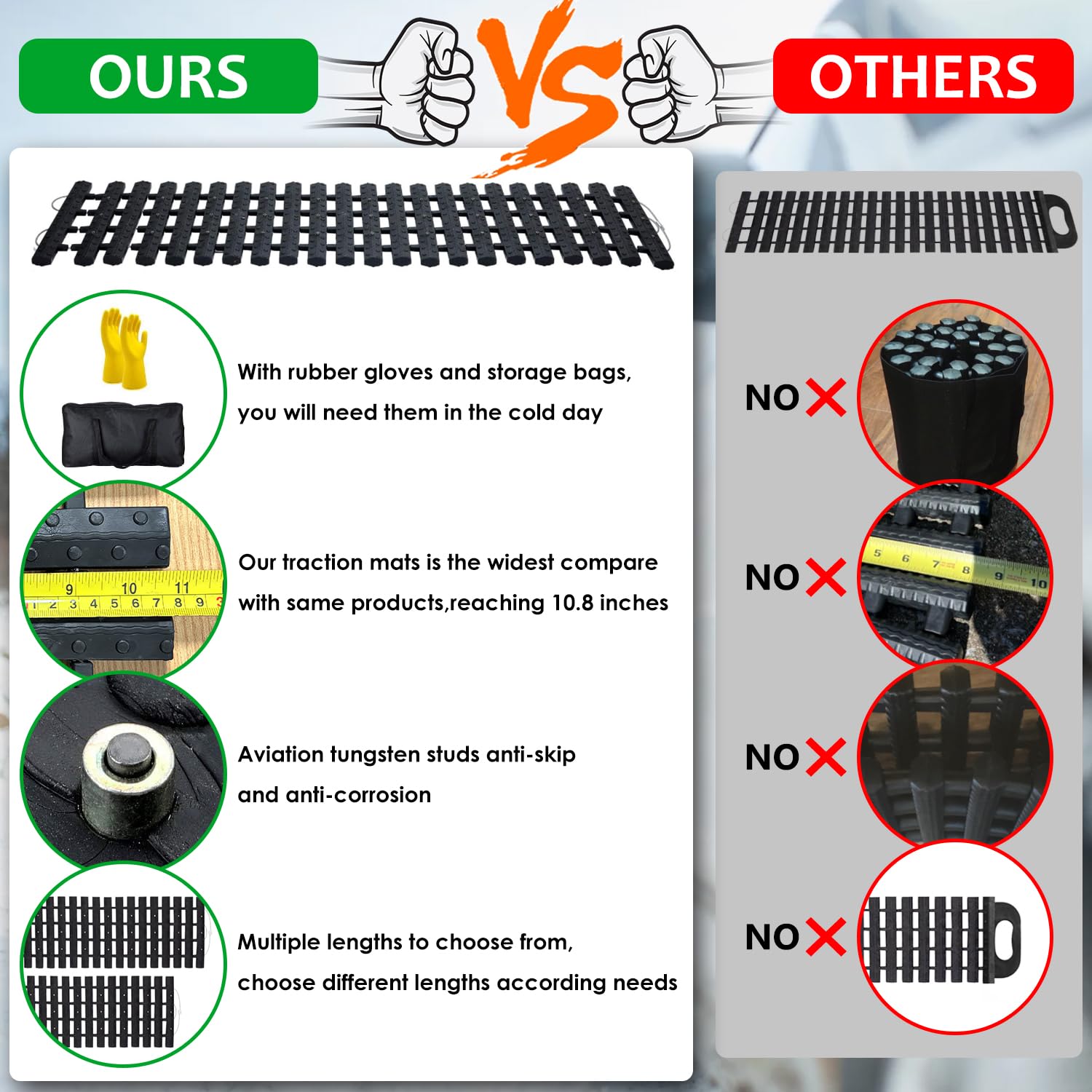 Tire Traction Mat, Portable Emergency Devices For Snow, Ice, Mud, And Sand Used To Car, Truck, Van Or Fleet Vehicle (2Pcs*47In)