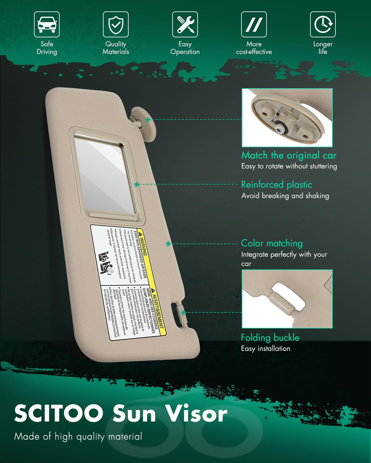 Scitoo Car Sun Visor Assbembly With Mirror Fit For 2005-2014 For Toyota For Tacoma Beige Without Sunroof(Left Driver Side)