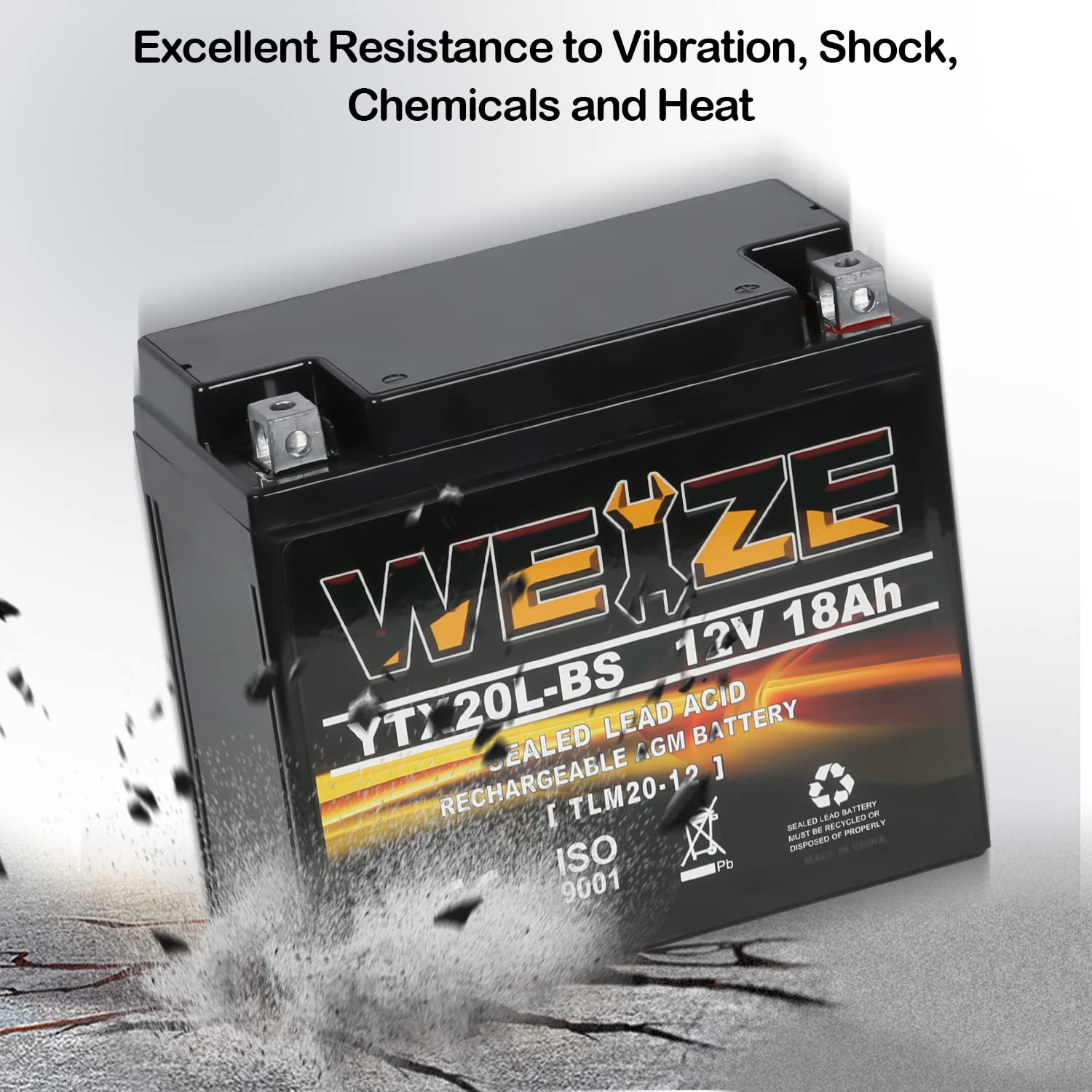 Weize Ytx20L-Bs High Performance Power Sports- Maintenance Free - Sealed Agm Battery Etx20L Bs For Motorcycle Atv Utv Snowmobile