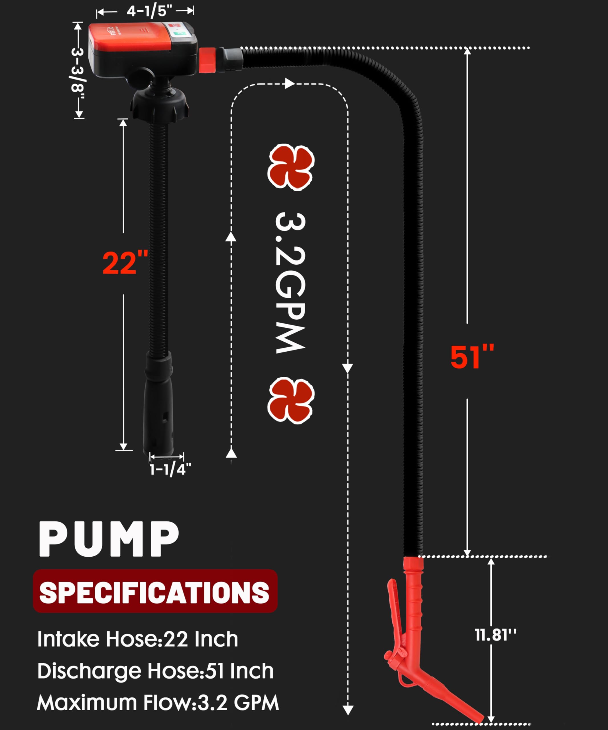 FUELIO Gas Can Pump - AA Battery Powered Fuel Transfer Pump with Auto Shut Off Nozzle, Fix Clip, Extra Long Hose, 3 Adapters, Ga