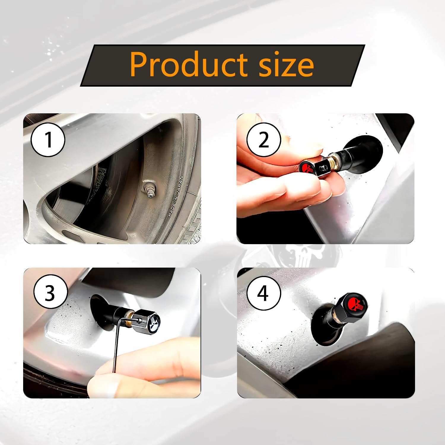 Zkfar Pack-4 Skull Car Wheel Tire Valve Stem Caps, Anti-Theft Tire Air Valve Caps, Airtight Dust Proof Covers (Black)