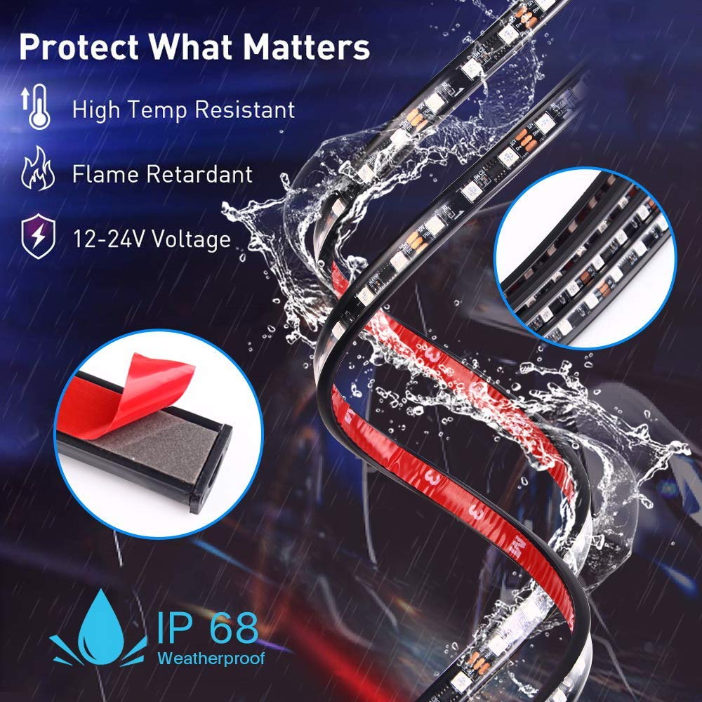 Car Underglow Lights, Bluetooth Dream Color Chasing Strip Lights Kit, 6 Pcs Waterproof Exterior Car Lights With App Control, 12V