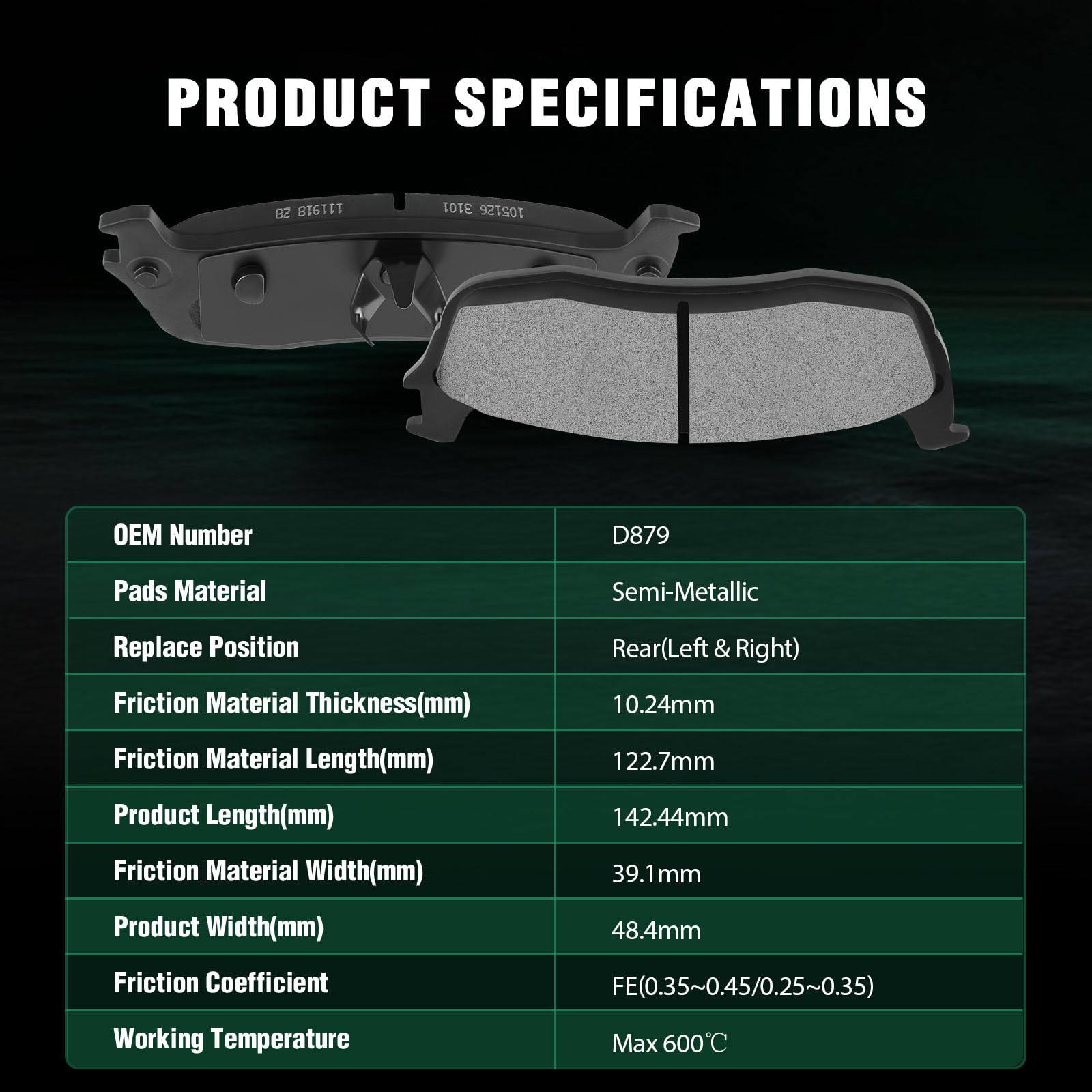 Automuto 4Pcs Rear Semi-Metallic Disc Brake Pads Set D879 For Ford Expedition For F-150 For F-150 Heritage For F-250 For Lincoln