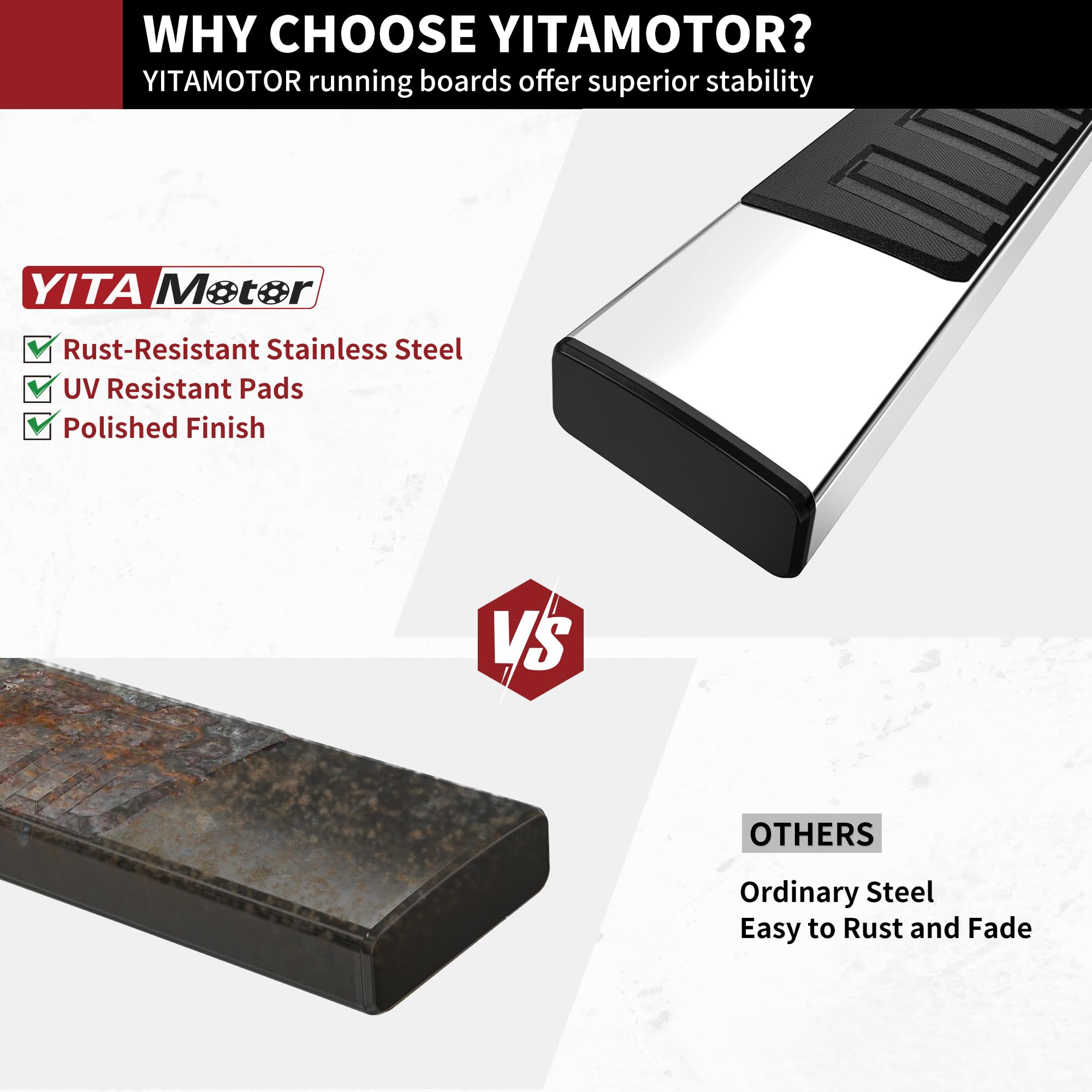 Yitamotor 6 Inches Running Boards Compatible With 1999-2016 Ford F-250 F-350 Crew Cab, Side Steps Nerf Bars (Stainless Steel Sil