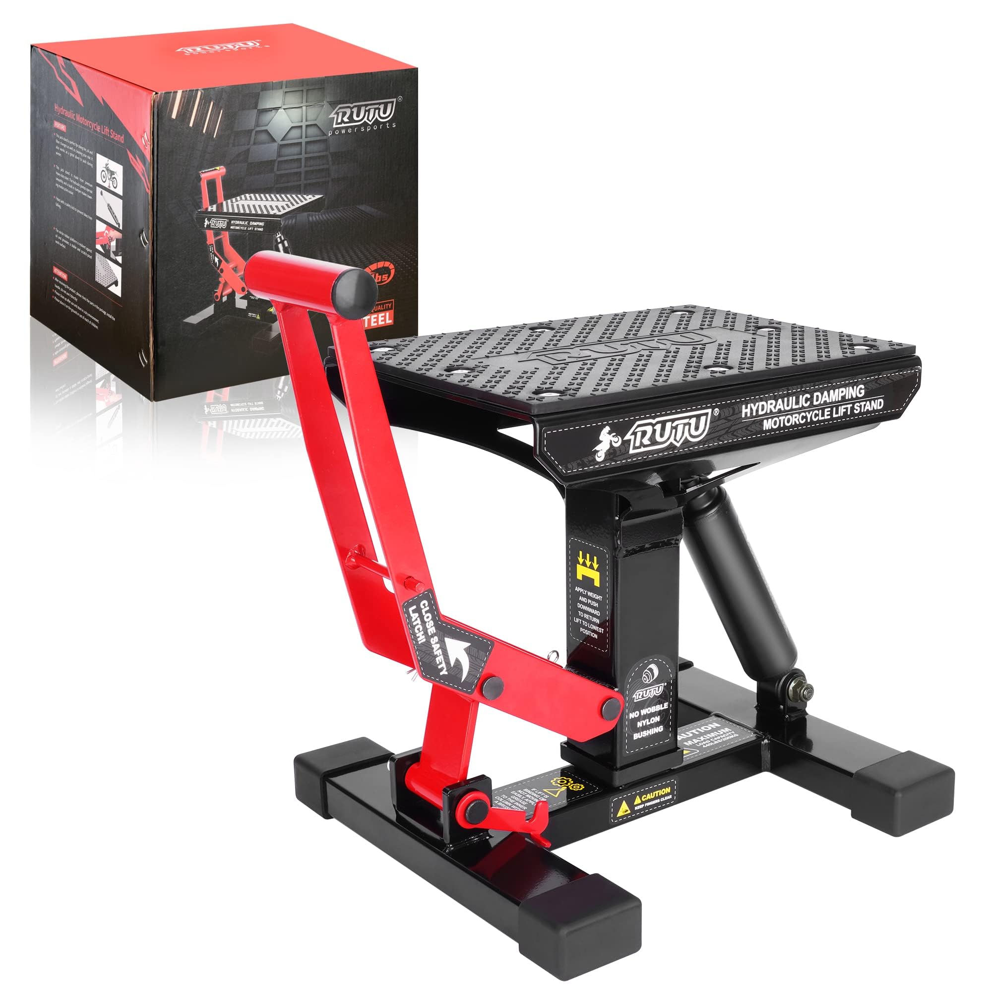 Motorcycle Lift Stand Jack,RUTU Dirt Bikes Jack Stand 1400 Lbs Capacity,Heavy Duty Steel Hydraulic Lift for Pit Bikes ATVs Maint