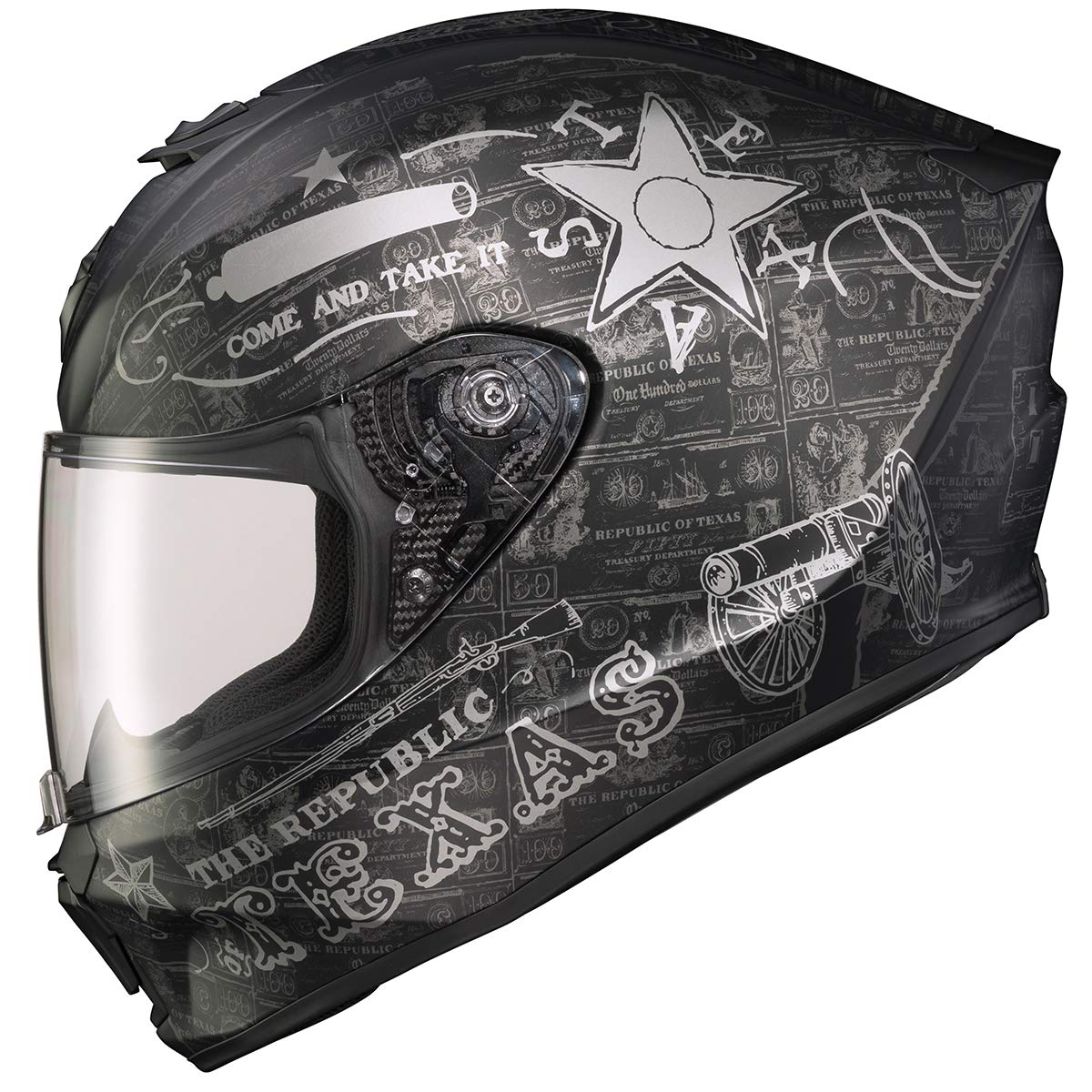 Scorpionexo R420 Full Face Motorcycle Helmet With Bluetooth Ready Speaker Pockets Dot Snell Lone Star (Black/Silver-2X)