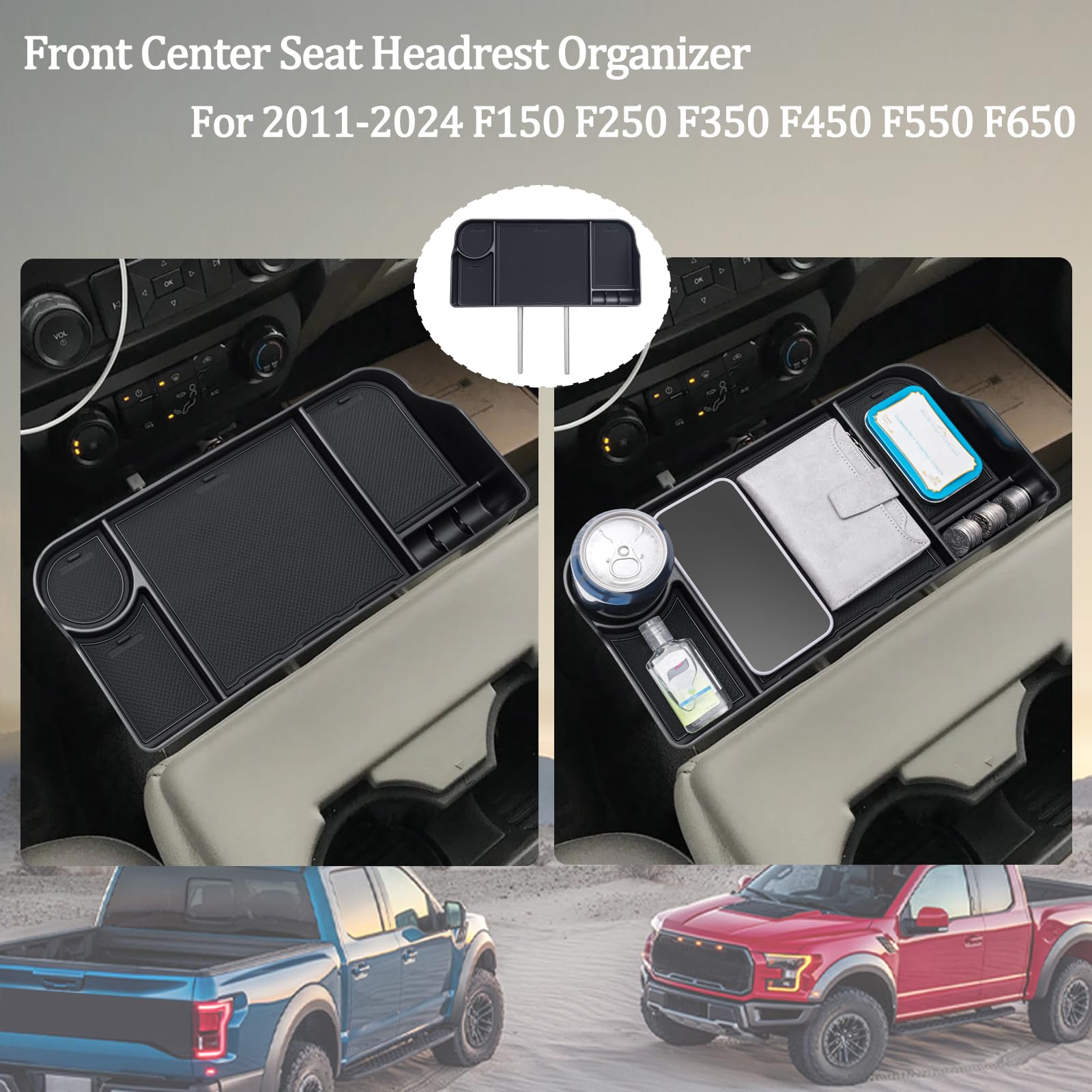 JDMCAR Upgrade Front Center Seat Headrest Organizer Compatible with 2011-2024 2025 Ford F150 F250 F350 F450 F550 F650 Accessorie