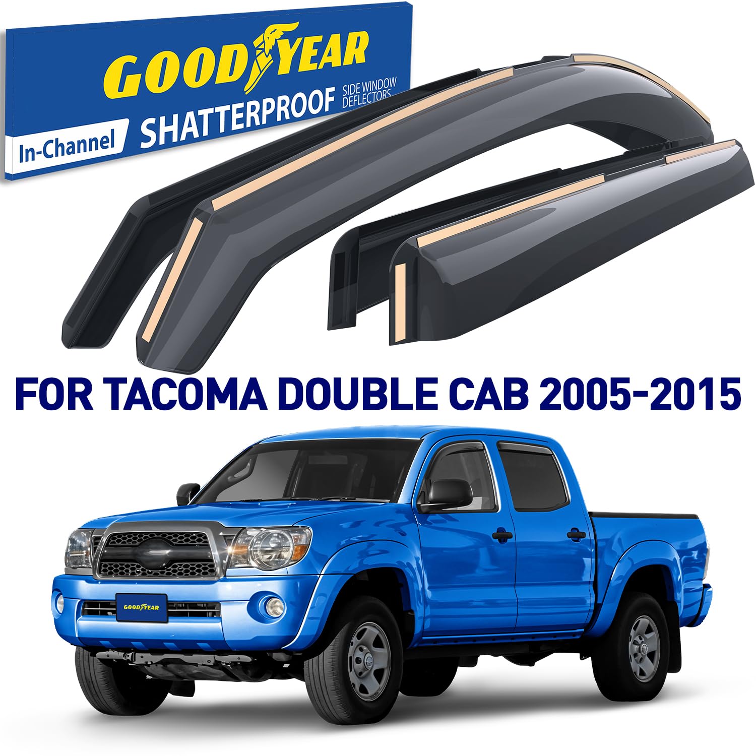 Goodyear Shatterproof In-Channel Window Deflectors For Trucks Toyota Tacoma 2005-2015 Double Cab, Rain Guards, Window Visors, Ve