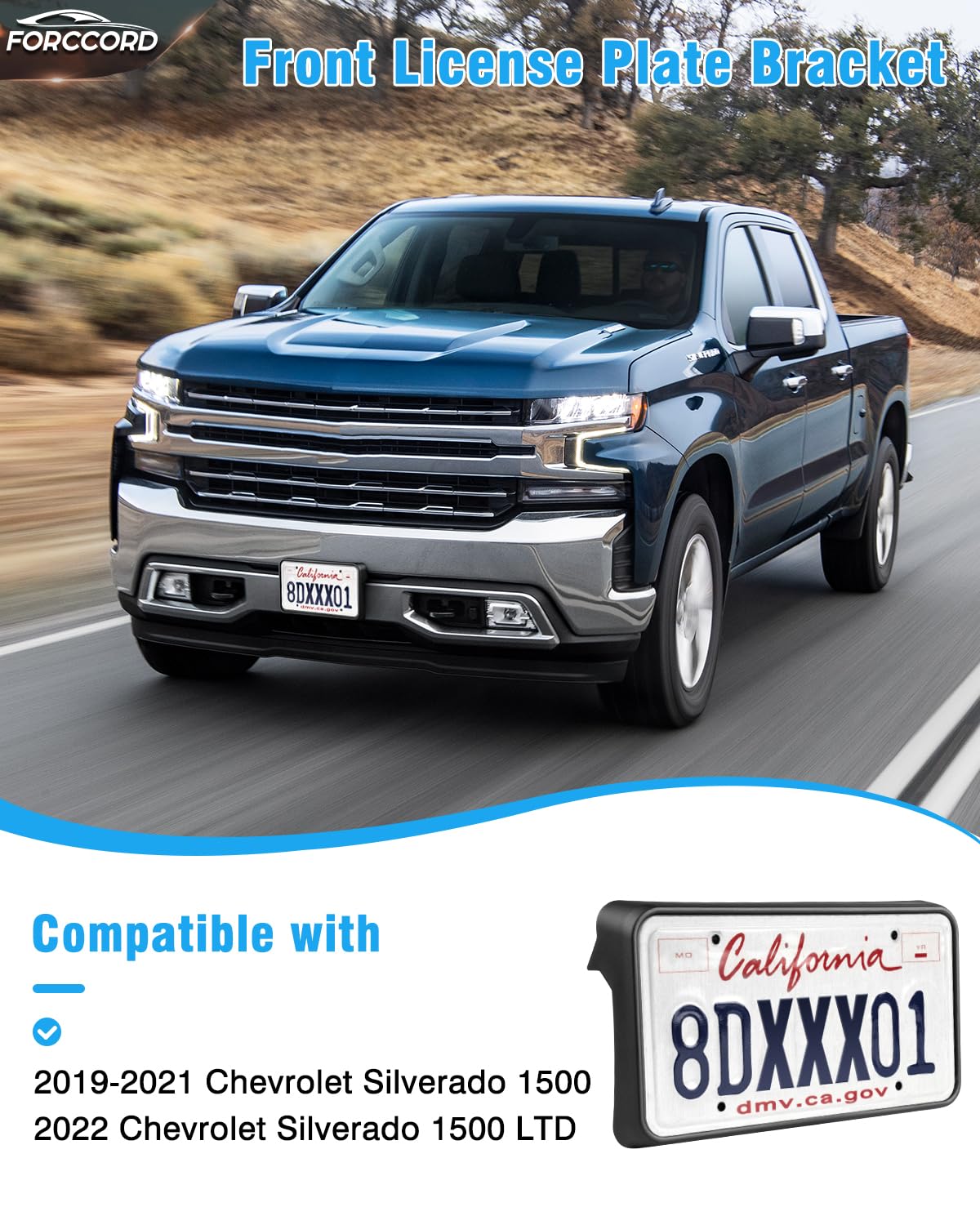 Forccord License Plate Bracket Silverado 1500 2019 2020 2021 2022 Front License Plate Frame Black Car Accessories Replacement 84