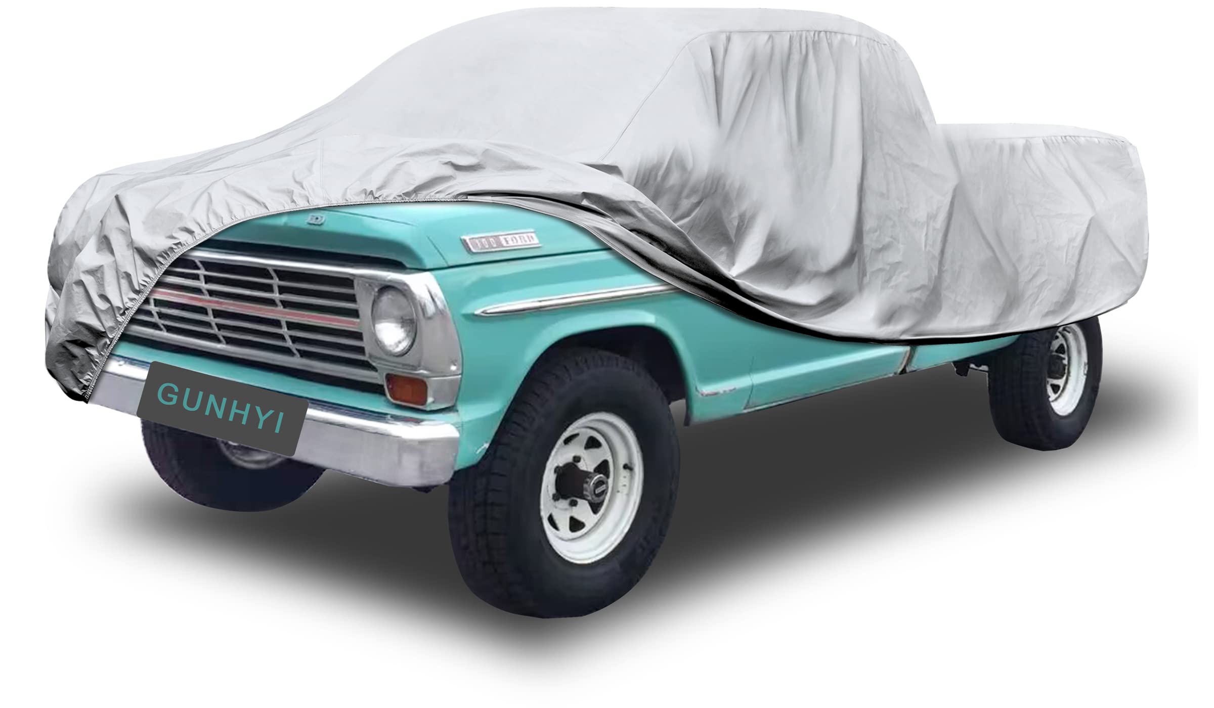 Gunhyi Pickup Truck Cover Waterproof All Weather, 6 Layer Full Size Cover Universal Fit Chevy S10/C10, Ford F100, Ram 1500, Silv
