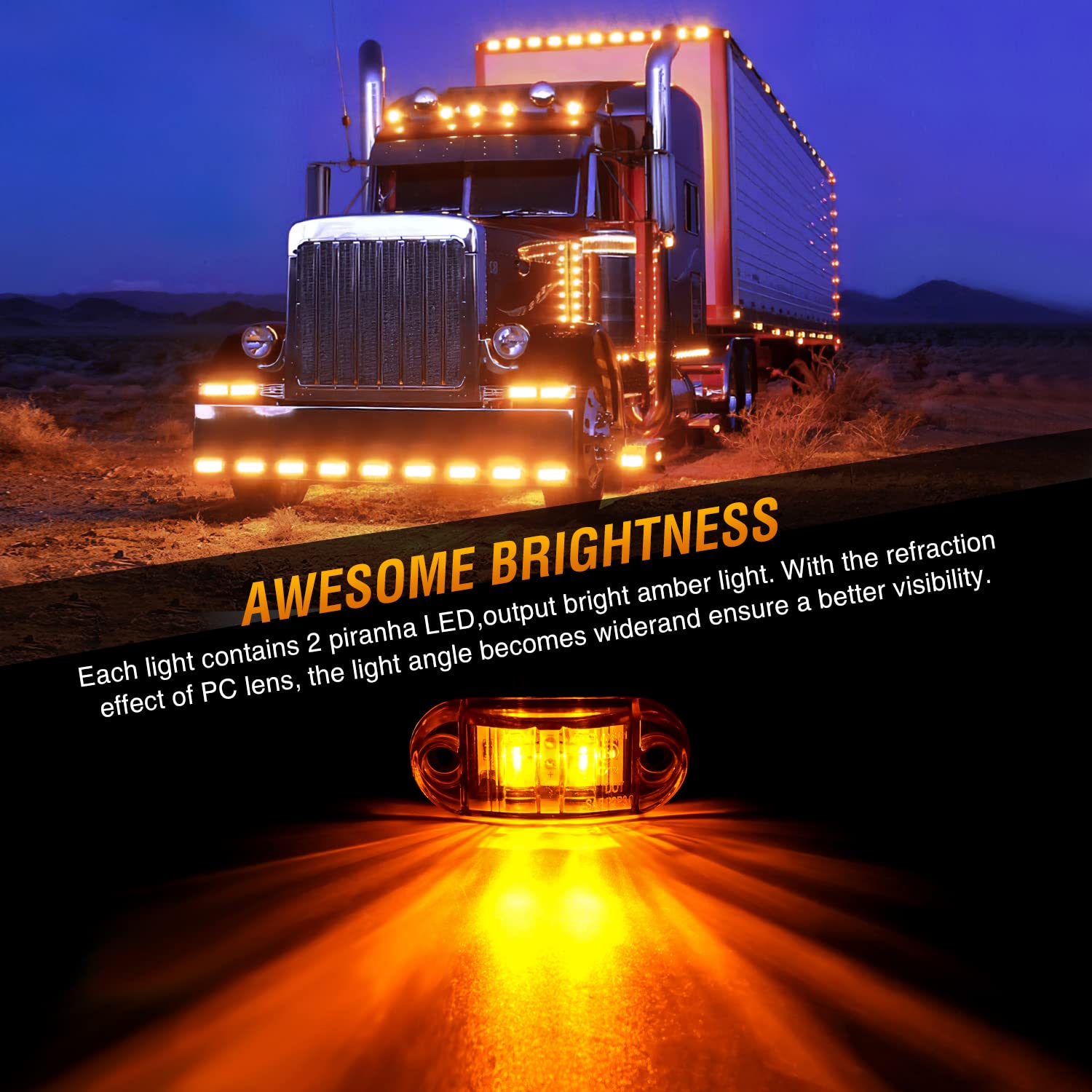 Nilight 2.5Inch Oval Side Marker Light 20Pcs Amber 2 Diode Led Trailer Clearance Lights Indicator Taillight Waterproof Surface M