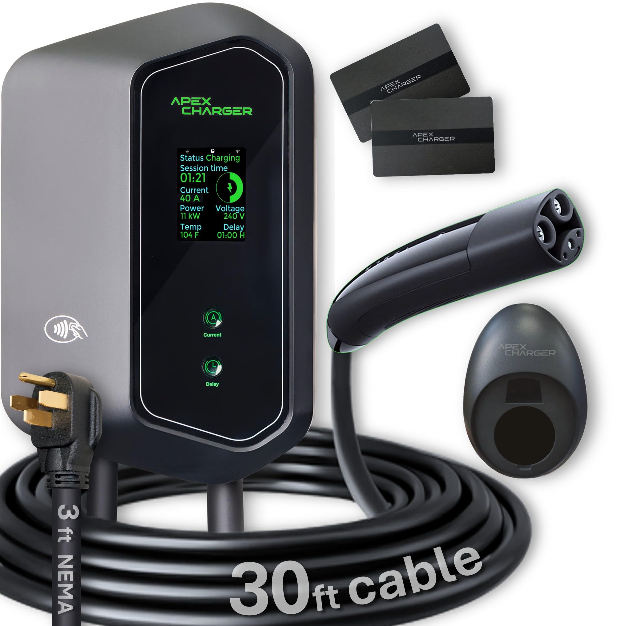 MACH 1 NACS Connector. Fast 48 Amp Level 2 EV Charger, Wall-Mount Electric Vehicle Charging Station, 200-240V Hardwire or NEMA 1