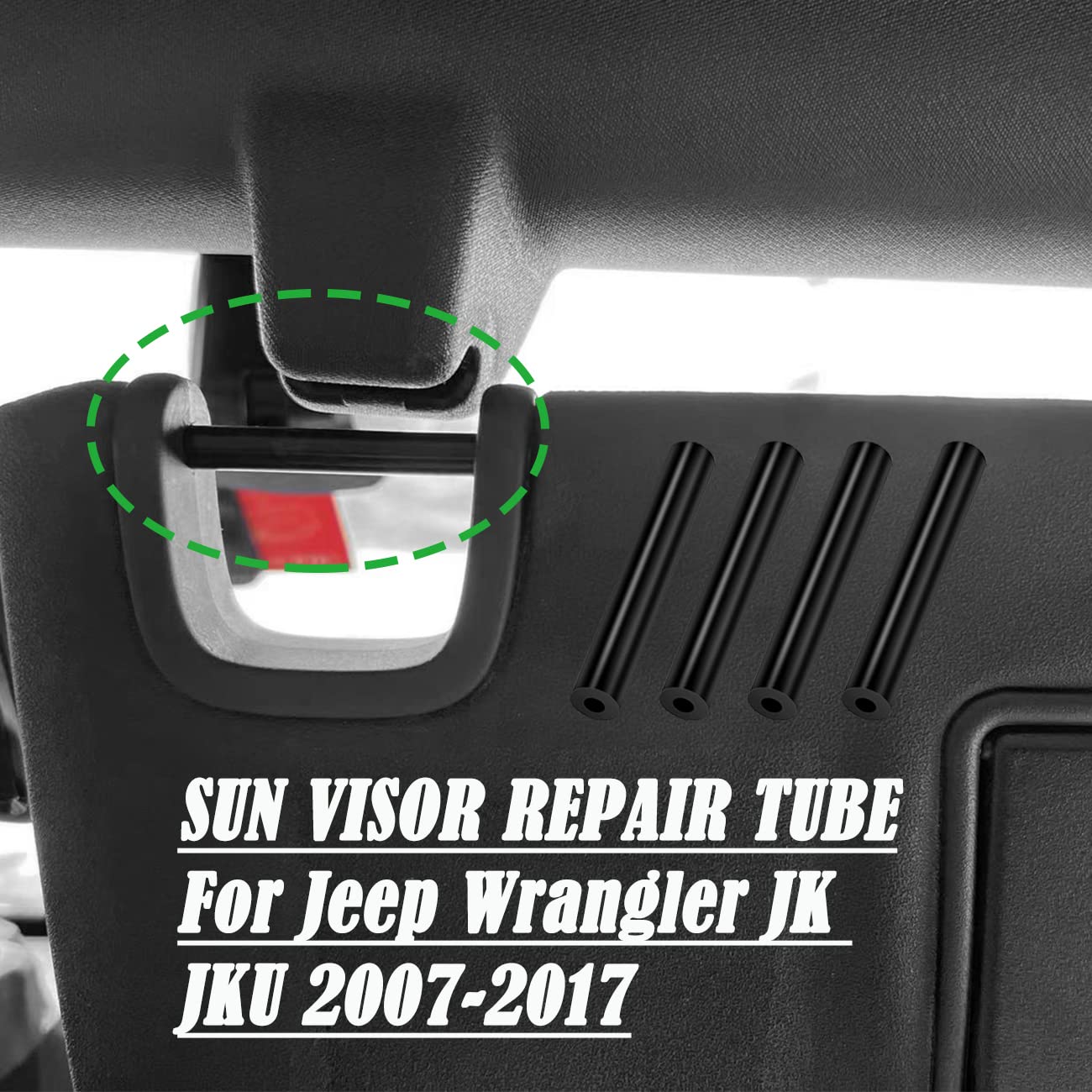 ROMASO Sun Visor Repair Kit for Jeep Wrangler JK JKU 2007-2017, 4Pcs Black Rubber Tubes for Left & Right Side