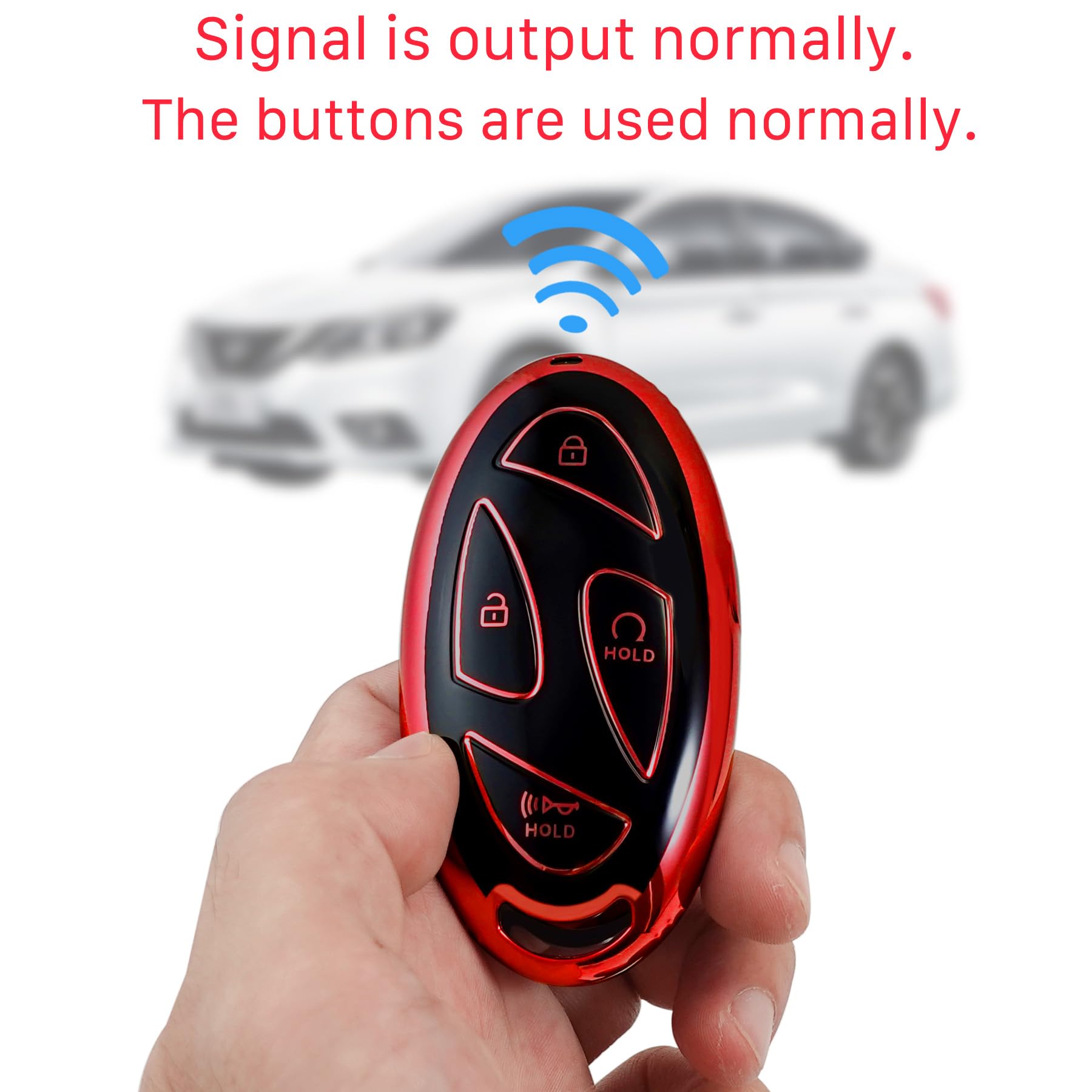 Kirsnda Hyundai Key Fob Cover With Keychain, Tpu Protection Case For Ioniq 6, Grandeur Gn7, Kona (2023, 2024), 7 Button (Red)