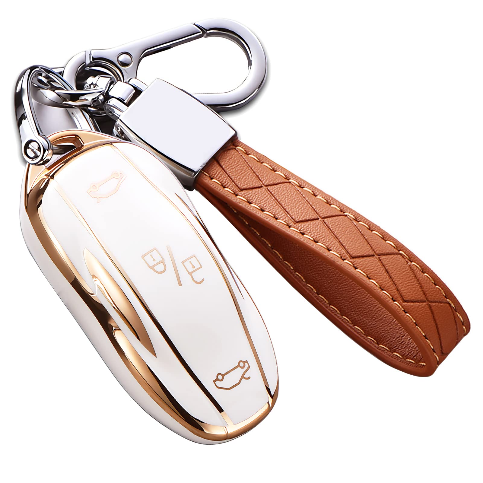 Cacacar For Tesla Model 3 Y Key Fob Cover With Keychain Full Cover Protection Key Fob Case Premium Soft Tpu Smart Remote Key Hol