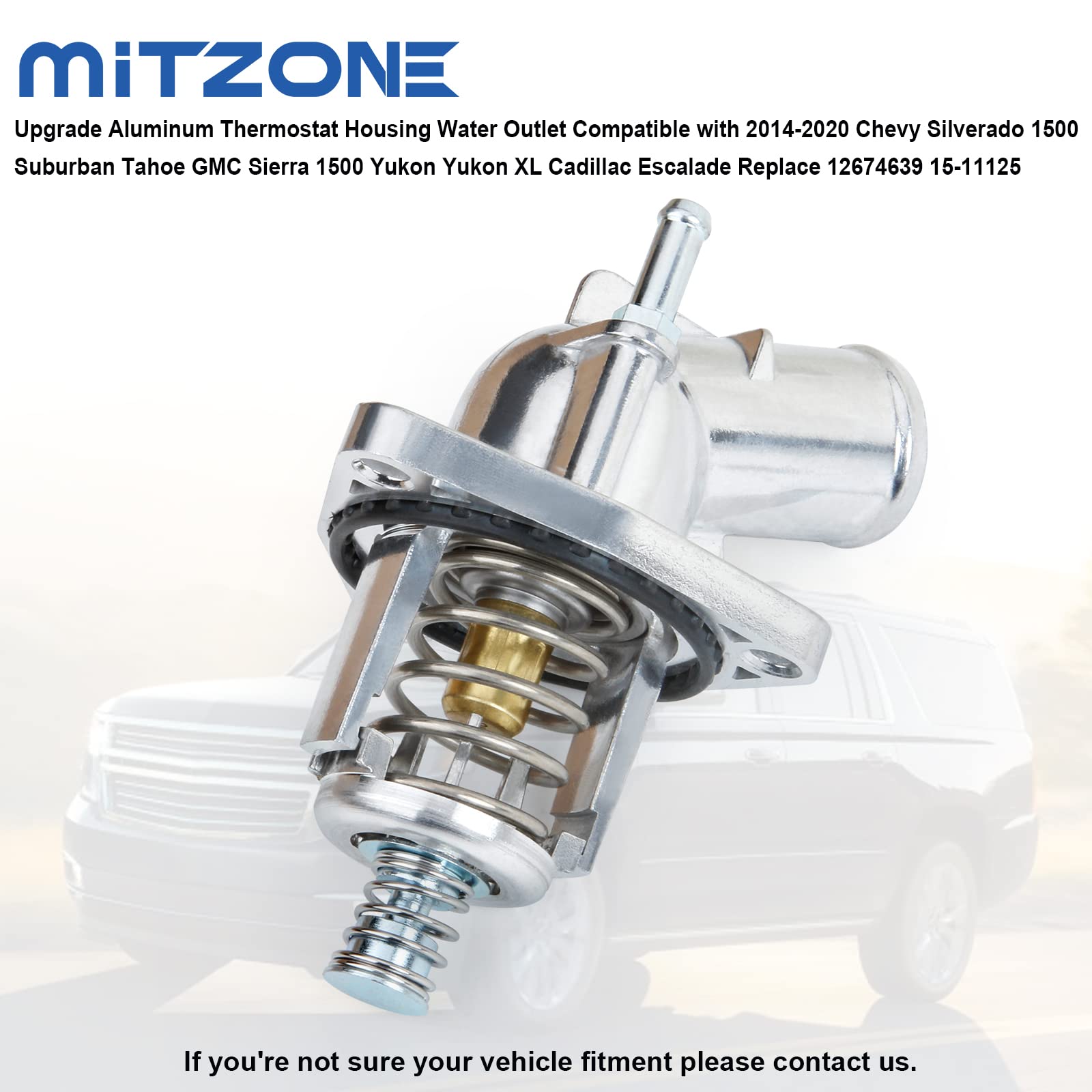 Mitzone Upgrade Aluminum Thermostat Housing Water Outlet Compatible With 2014-2020 Chevy Silverado 1500 Suburban Tahoe Gmc Sierra 1500 Yukon Yukon Xl Cadillac Escalade Replace 12674639 15-11125