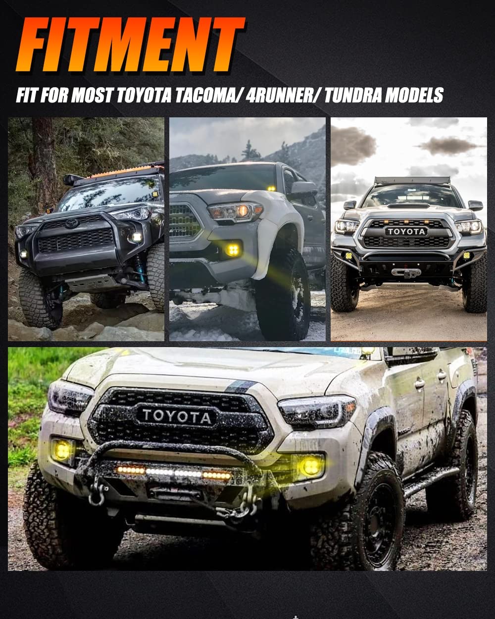 Auxbeam Xp-Ultra Series 3 Inch Fog Light Brackets, For Toyota Tacoma Tundra 4Runner, Led Pods Flush Mount Brackets, Light Bar Mo