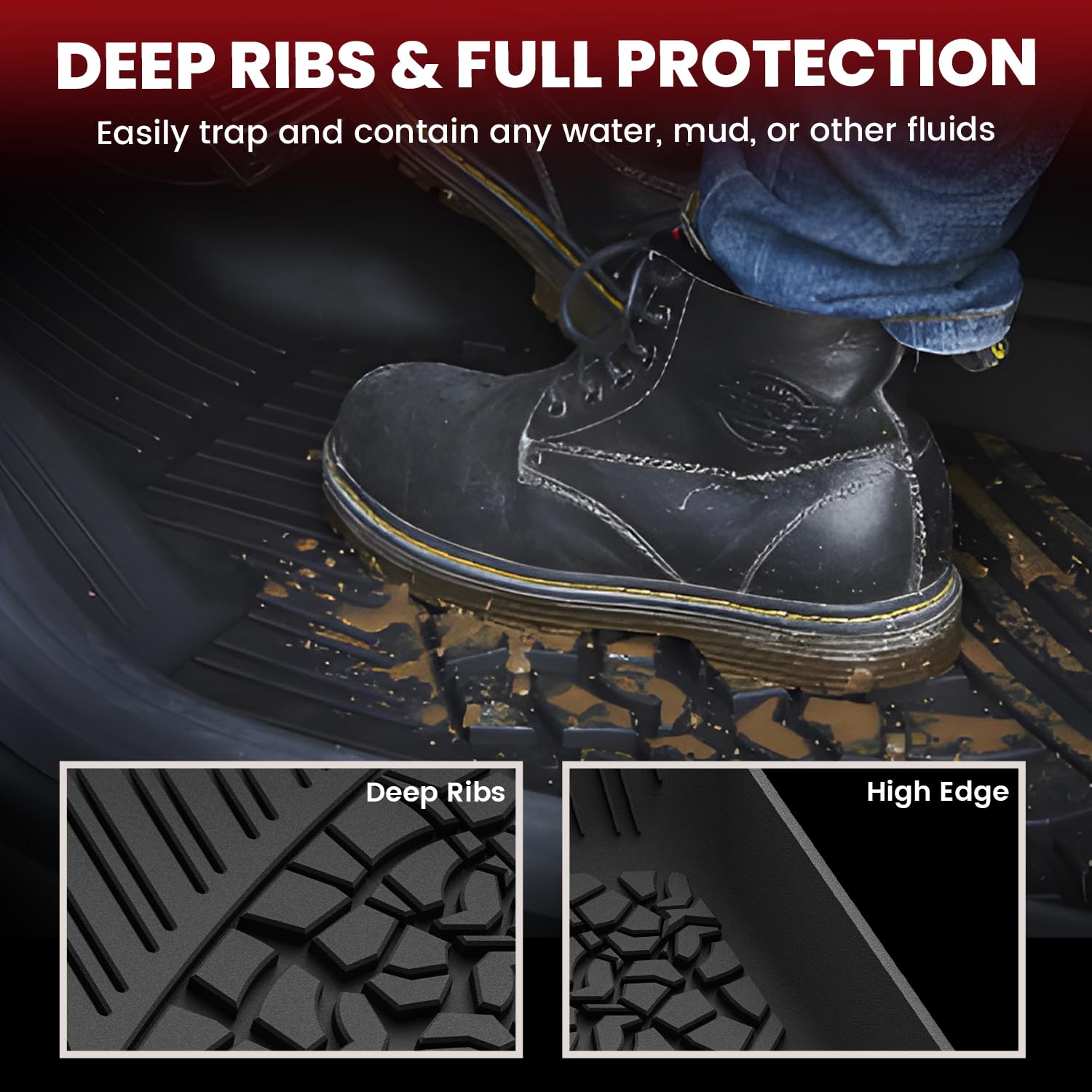 Lasfit Floor Mats & Trunk Mat For Jeep Wrangler Unlimited 4Xe 2021-2025 4 Door With Subwoofer, All Weather Tpe Custom Fit Car Ma